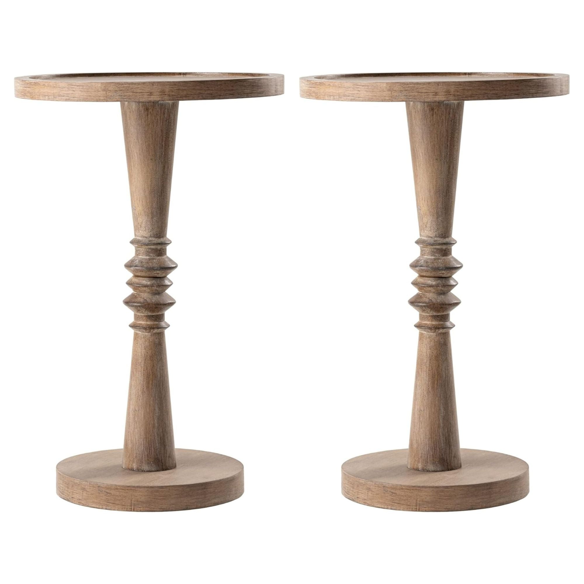 COZAYH Pedestal Tray Top End Table for Drinks, Lamps or Plants, Brown, Set of 2 - VMInnovations