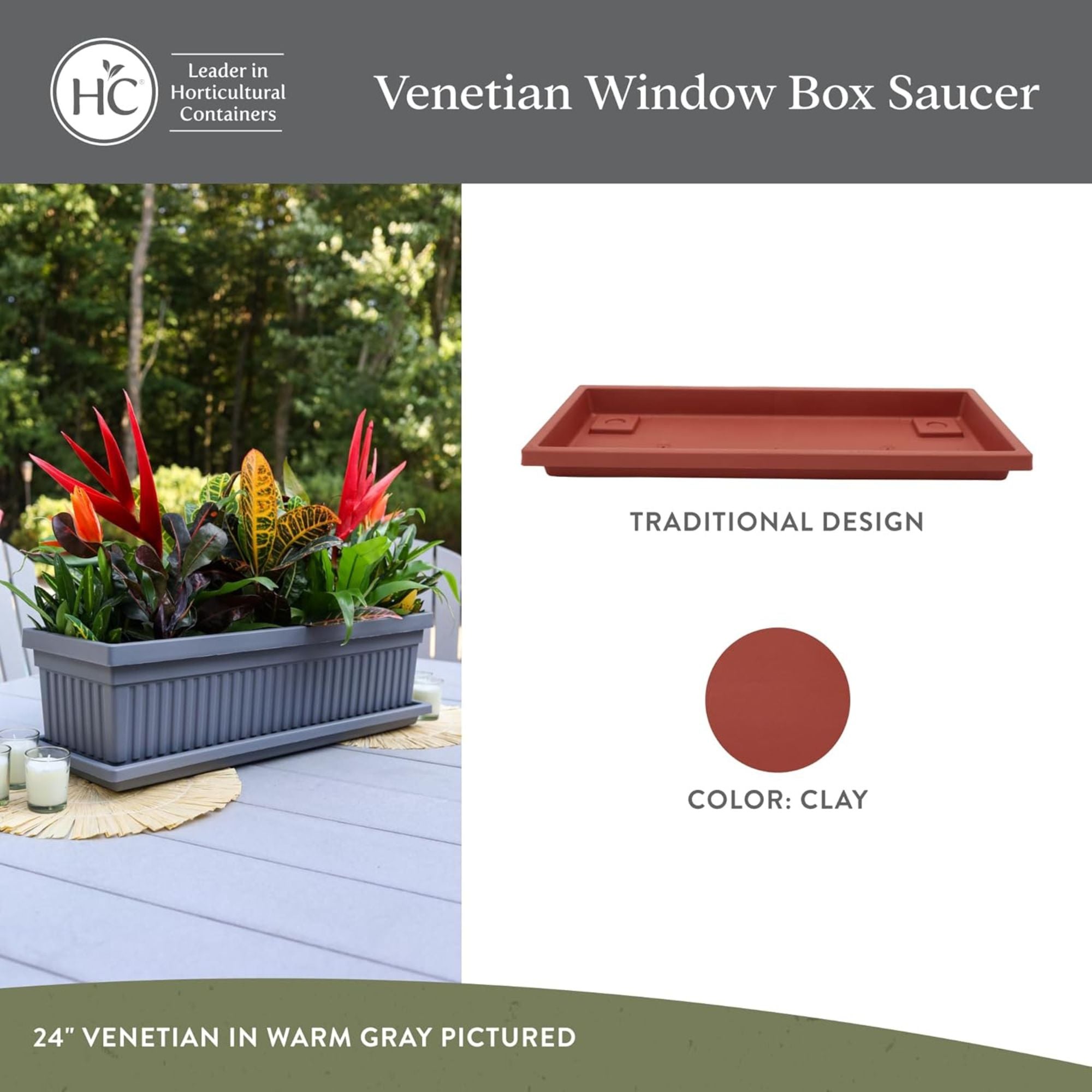 The HC Companies Rectangular Plant Tray, Plastic Drip Saucer, Clay (Open Box) - VMInnovations