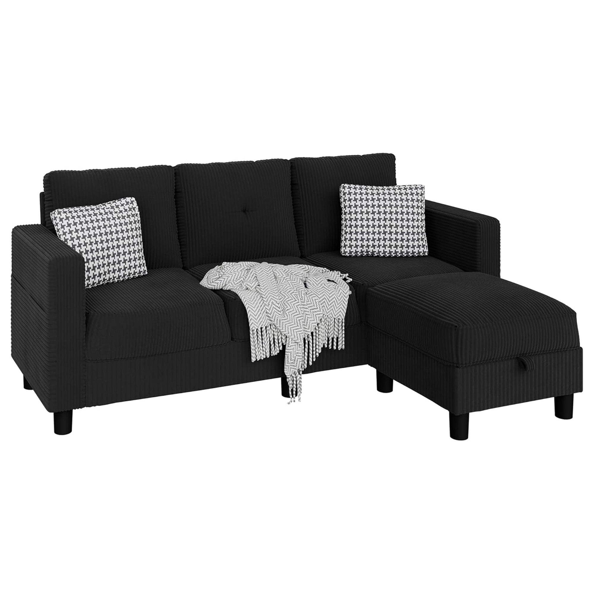 JAMFLY Sectional Sofa Couch with Ottoman, L Shaped 3 Seat Furniture, Black (Used) - VMInnovations