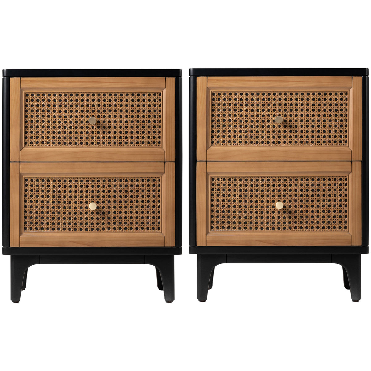 COZAYH Modern Farmhouse 2 Drawer Nightstand, Bedside End Table, Black, Set of 2
