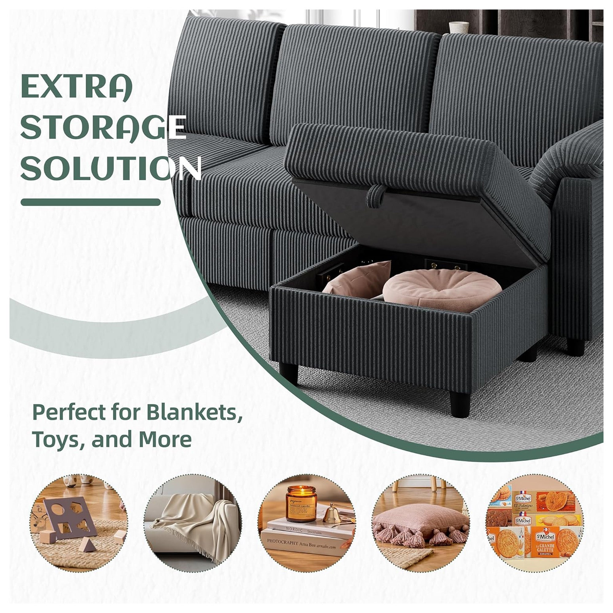 Vongrasig 79" Sectional Sofa w/ Ottoman, L Shaped 3 Seat Furniture (Open Box) - VMInnovations