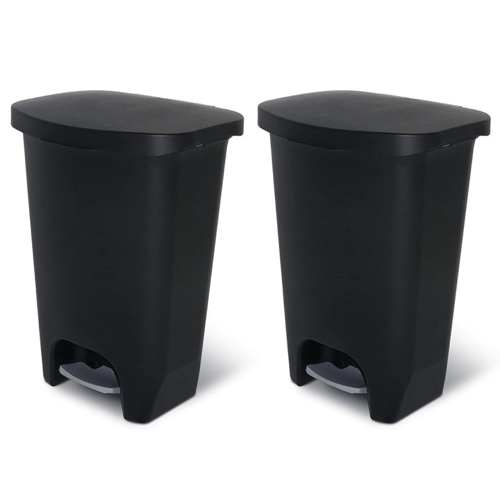Glad Kitchen Trash Can with Lid and Garbage Bag Rings, 13 Gal, Black, 2 Pack