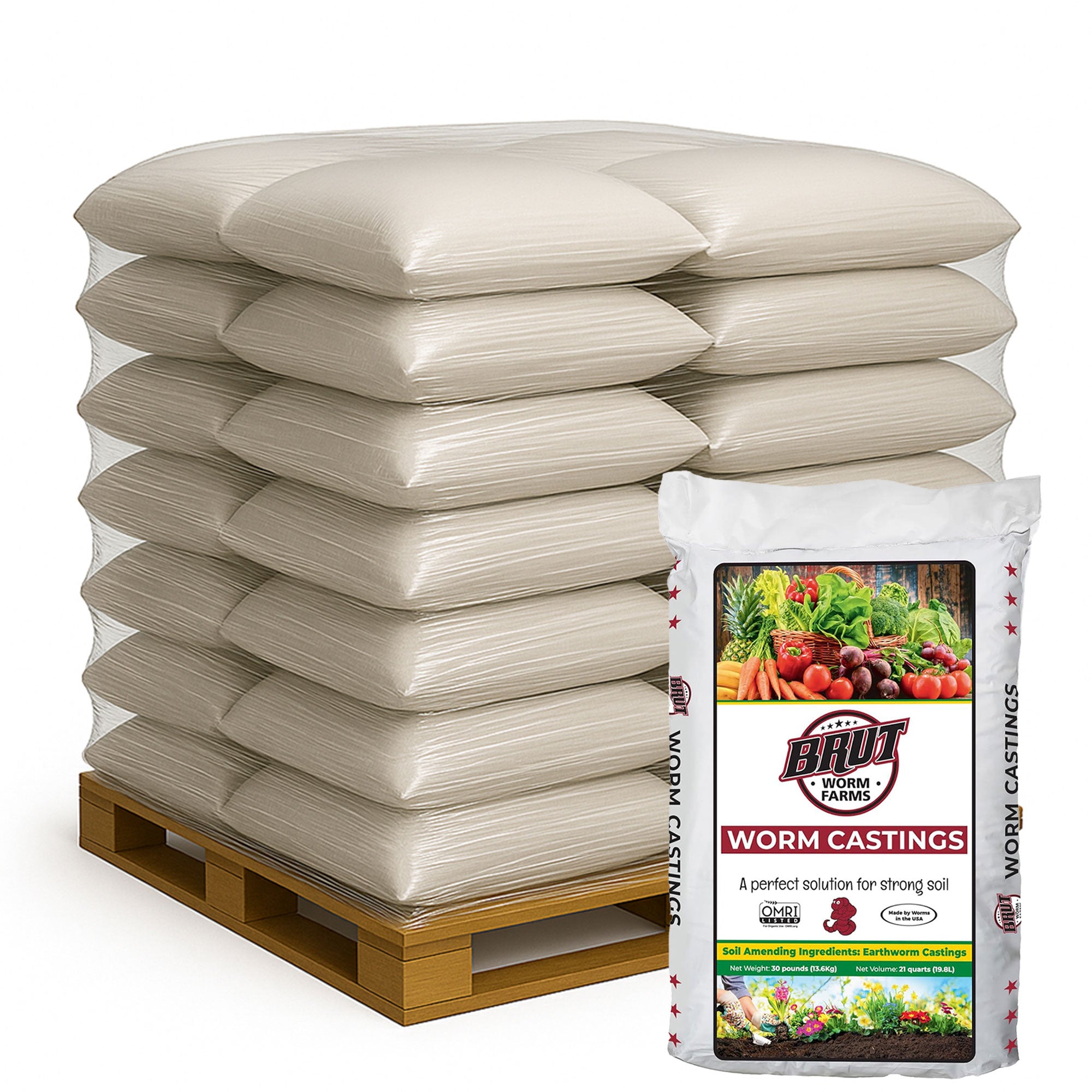 Brut All Natural Organic Worm Castings Soil Builder, 30 Pound Bag, 75 Pack