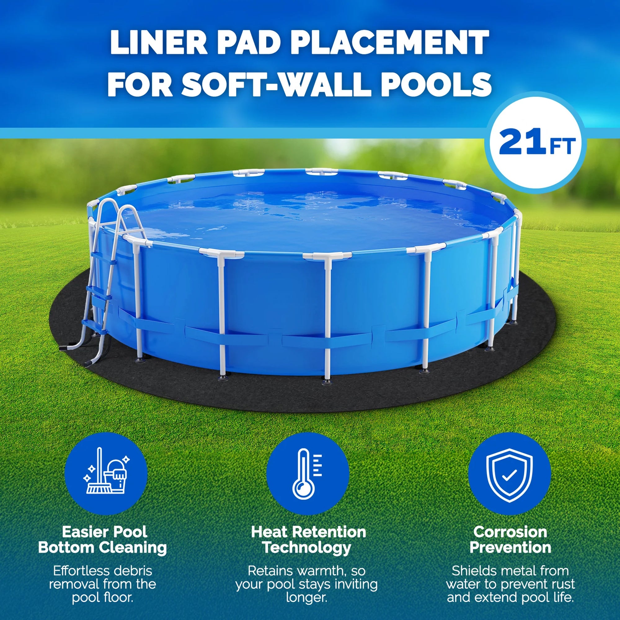 Swimline Hydrotools Above Ground Round Liner Pad, Pool Protector Mat, 21 Ft - VMInnovations