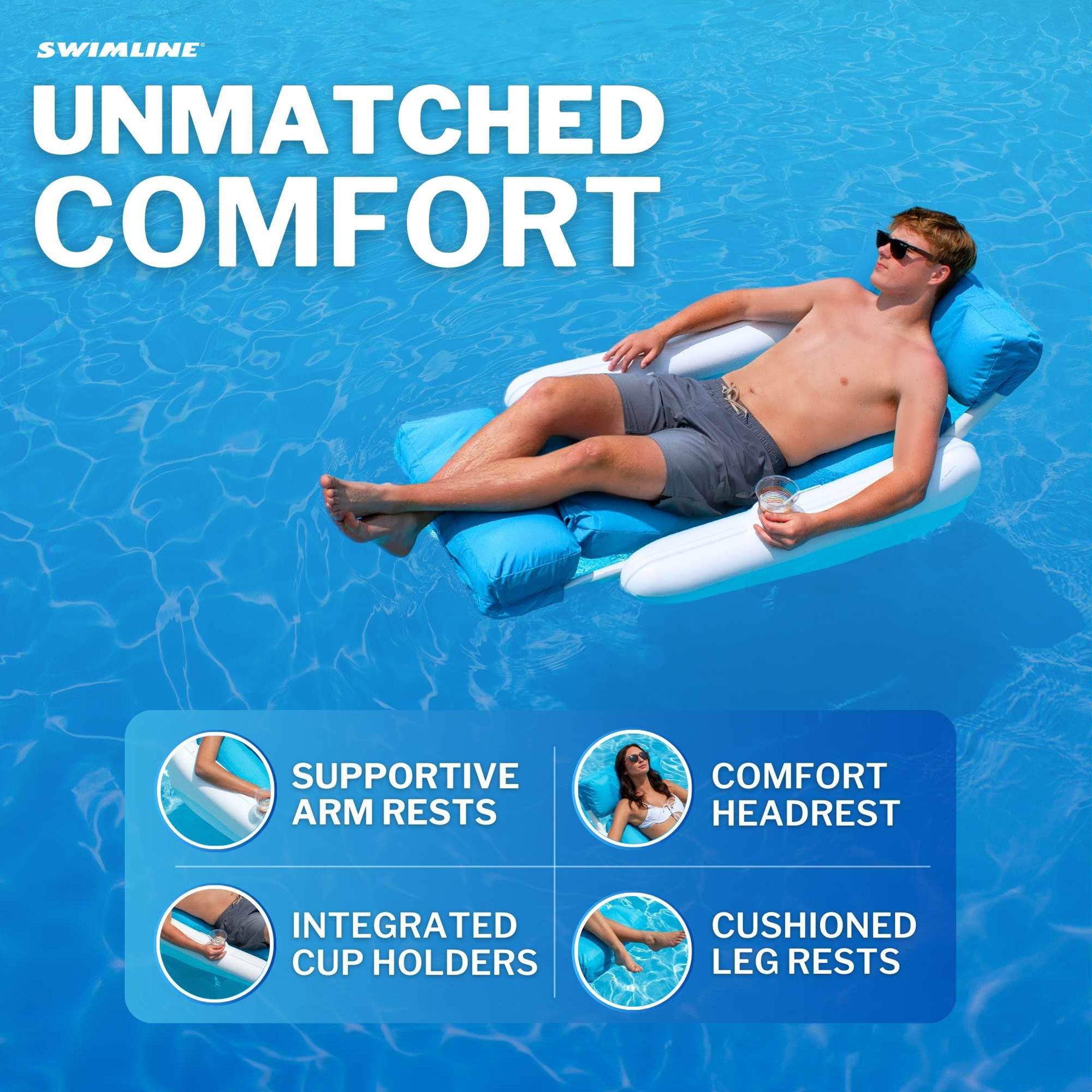 Swimline Sunchaster SunSoft Luxury Outdoor Lounge Chair, Swimming Pool Float - VMInnovations