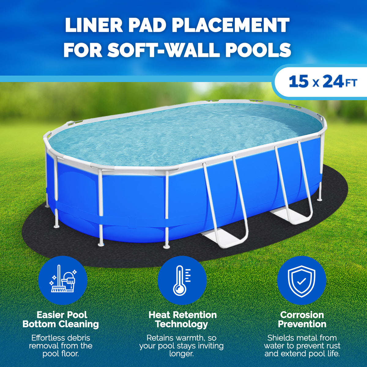 Swimline Hydrotools Above Ground Oval Liner Pad, Pool Protector Mat, 15 x 24 Ft - VMInnovations