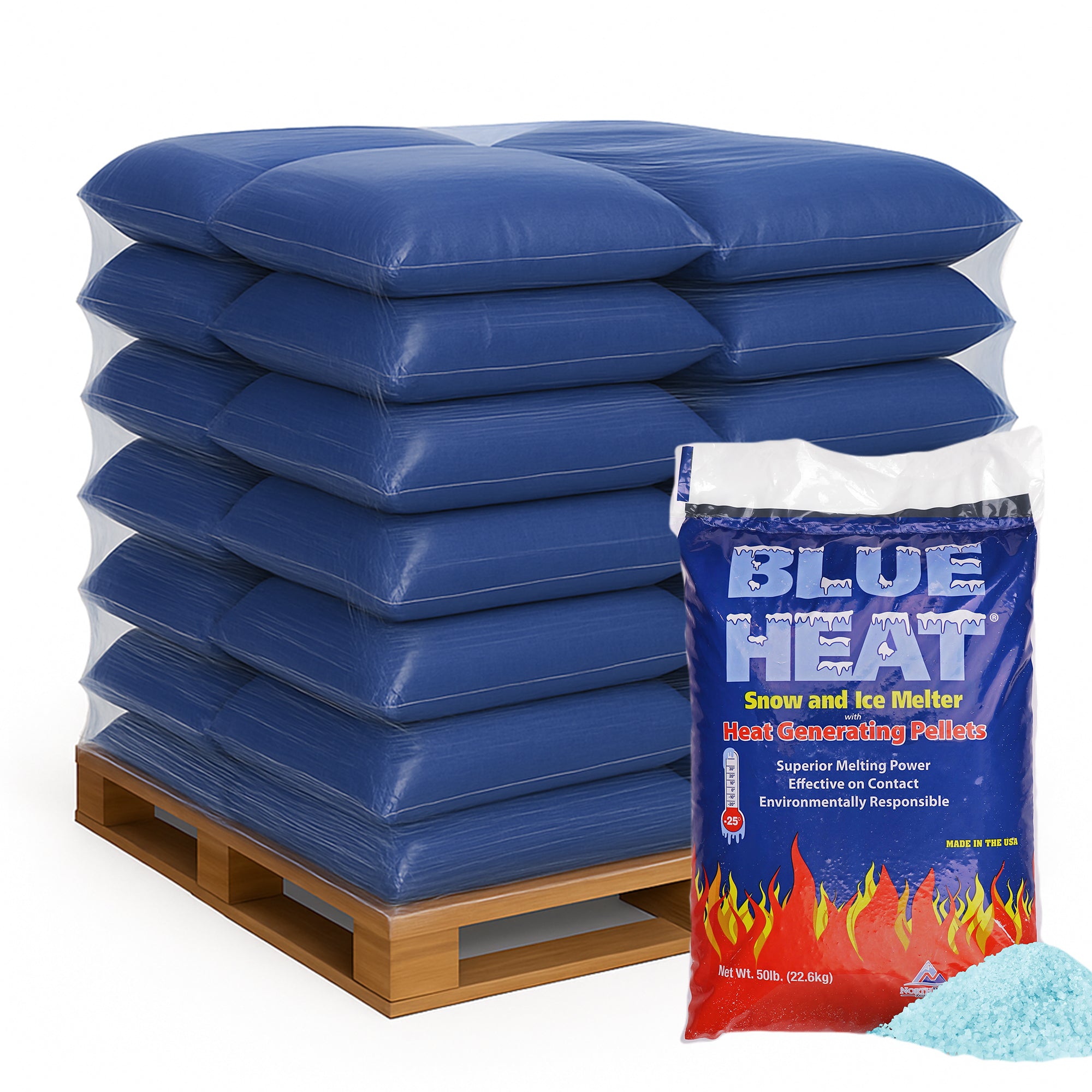 Blue Heat Ice Melt Pellets Deicer and Snow Removal for Driveway, 50 lb, 90 Pack - VMInnovations