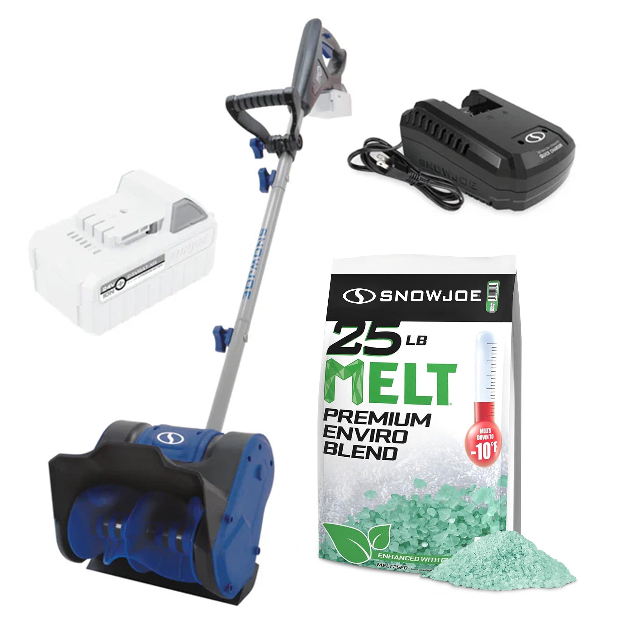 Snow Joe 25 Lbs Melt Enviro Blend Snow Deicer & Snow Joe Cordless Snow Shovel - VMInnovations