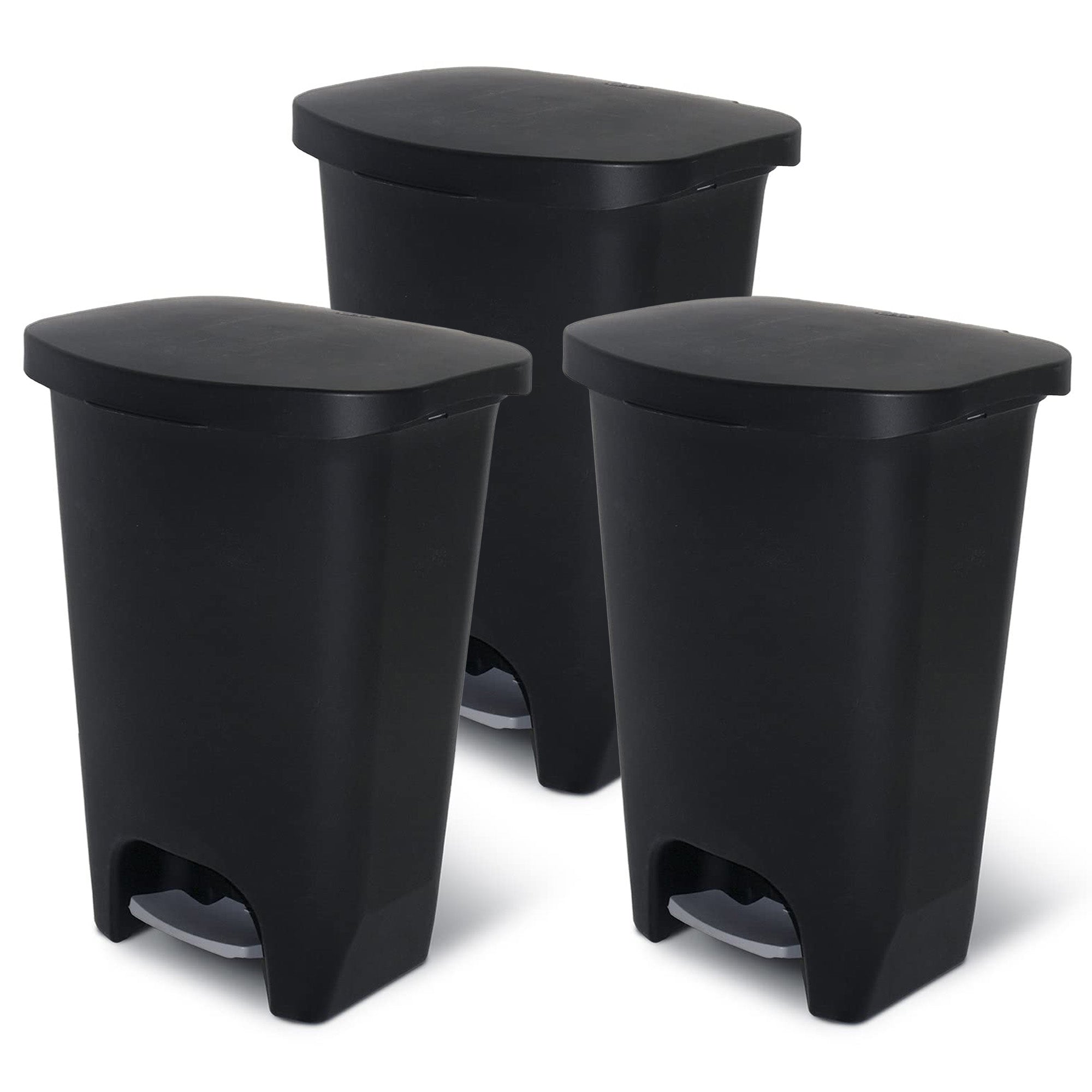 Glad Kitchen Trash Can with Lid and Garbage Bag Rings, 13 Gal, Black, 3 Pack - VMInnovations