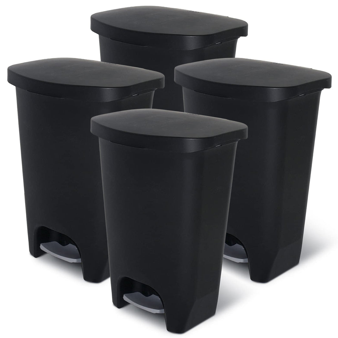 Glad Kitchen Trash Can with Lid and Garbage Bag Rings, 13 Gal, Black, 4 Pack