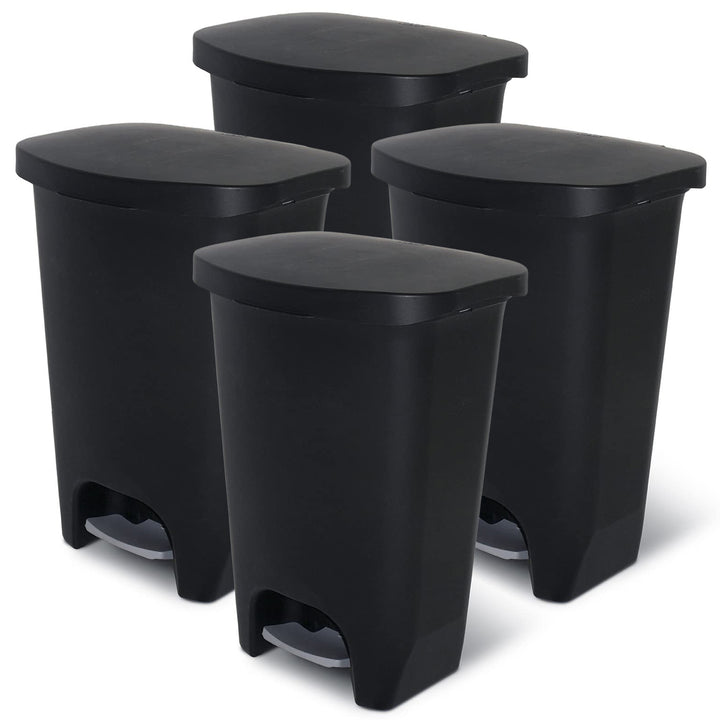 Glad Kitchen Trash Can with Lid and Garbage Bag Rings, 13 Gal, Black, 4 Pack