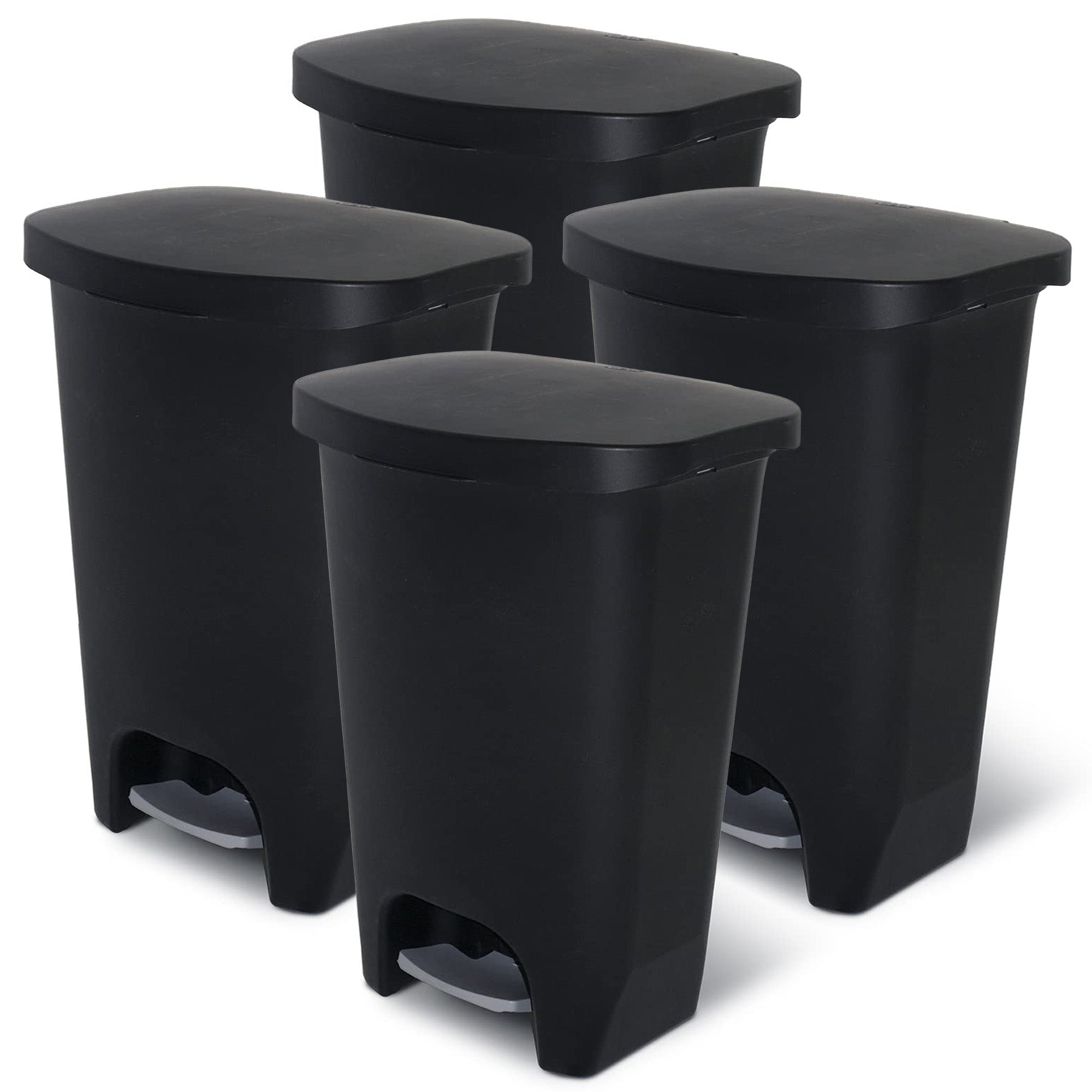 Glad Kitchen Trash Can with Lid and Garbage Bag Rings, 13 Gal, Black, 4 Pack - VMInnovations