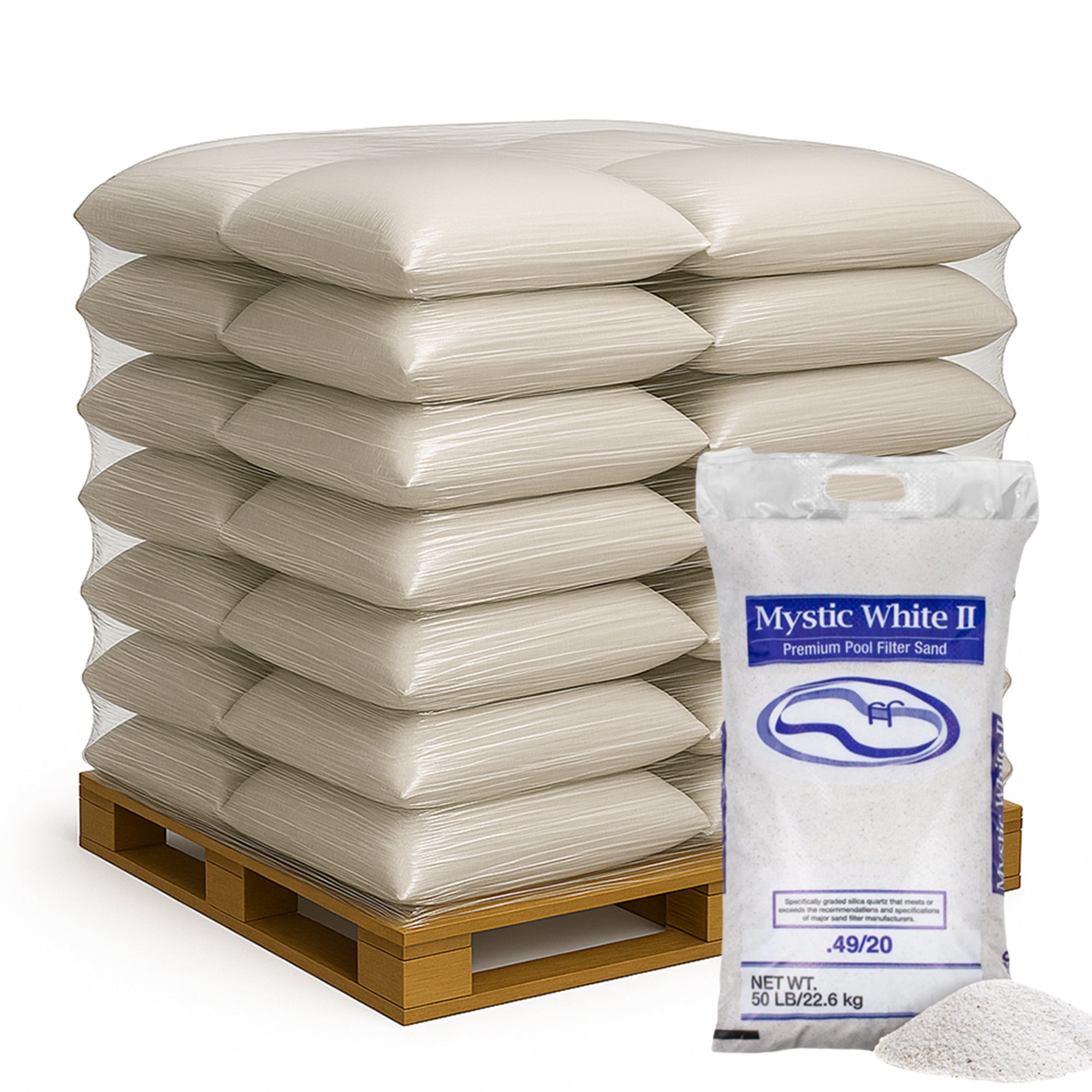 U.S. Silica 50 Pound Mystic White II Swimming Pool Filter Sand, White, 156 Pack