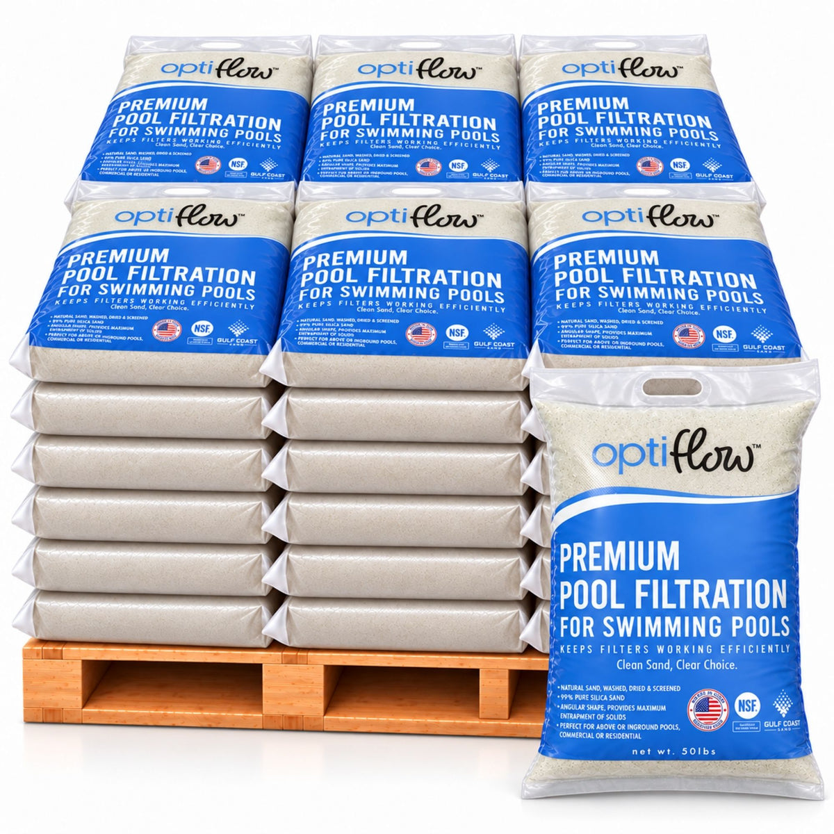 OptiFlow 50 Lb Pool Filtration Angular Sand with Pure Silica Formula, 56 Pack