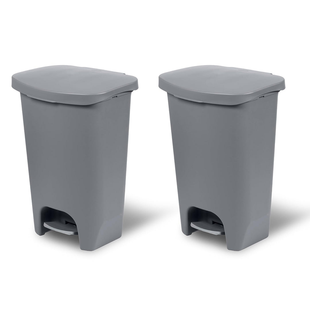 Glad Kitchen Trash Can with Lid and Garbage Bag Rings, 13 Gal, Grey, 2 Pack