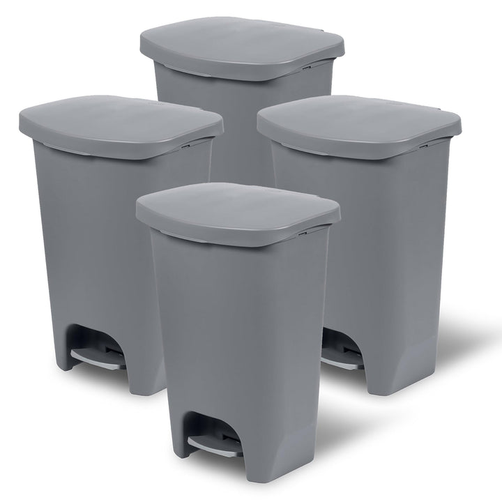 Glad Kitchen Trash Can with Lid and Garbage Bag Rings, 13 Gal, Grey, 4 Pack