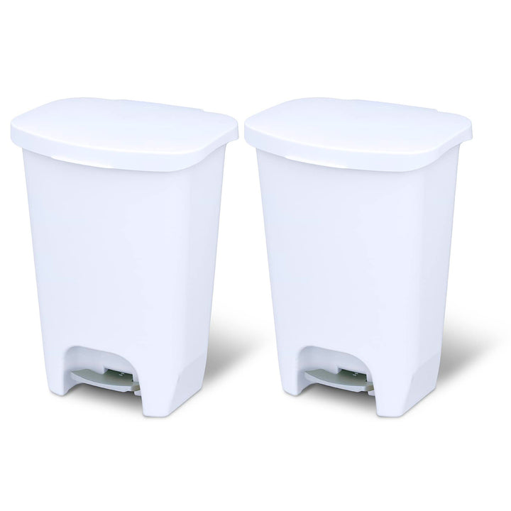 Glad Kitchen Trash Can with Lid and Garbage Bag Rings, 13 Gal, White, 2 Pack
