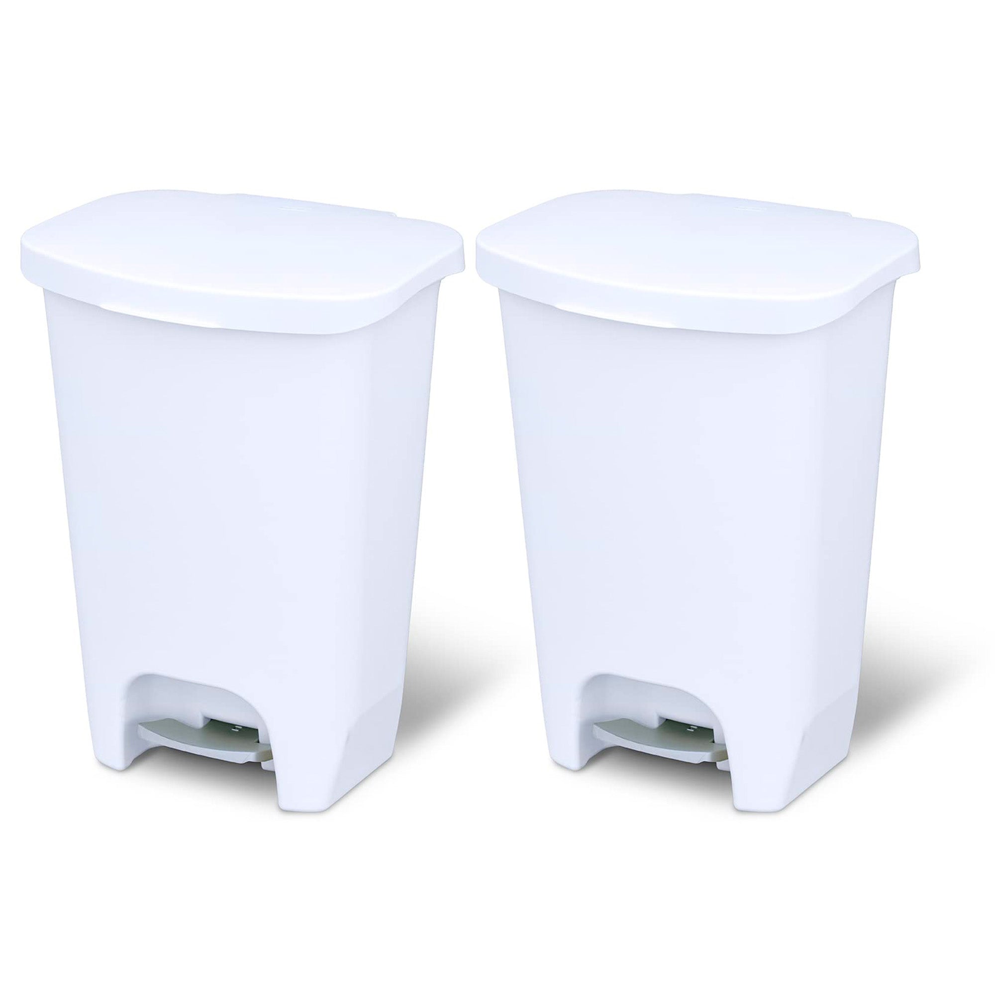 Glad Kitchen Trash Can with Lid and Garbage Bag Rings, 13 Gal, White, 2 Pack - VMInnovations