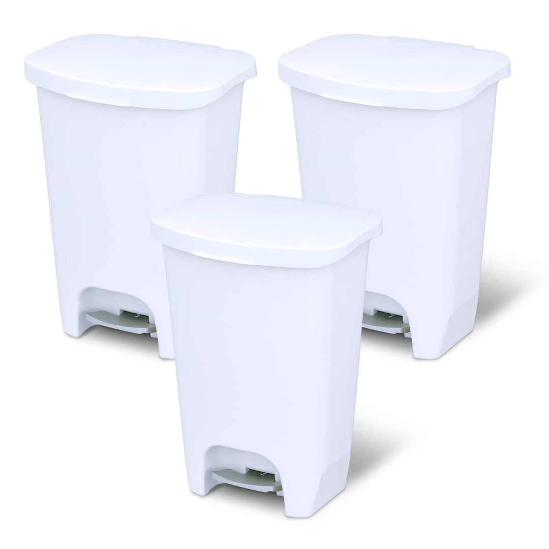 Glad Kitchen Trash Can with Lid and Garbage Bag Rings, 13 Gal, White, 3 Pack