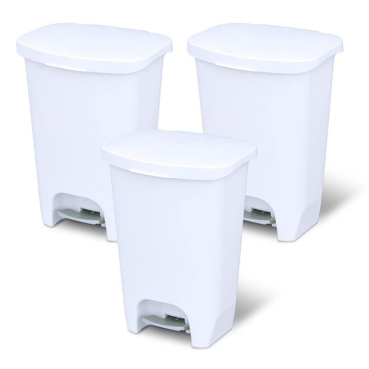 Glad Kitchen Trash Can with Lid and Garbage Bag Rings, 13 Gal, White, 3 Pack