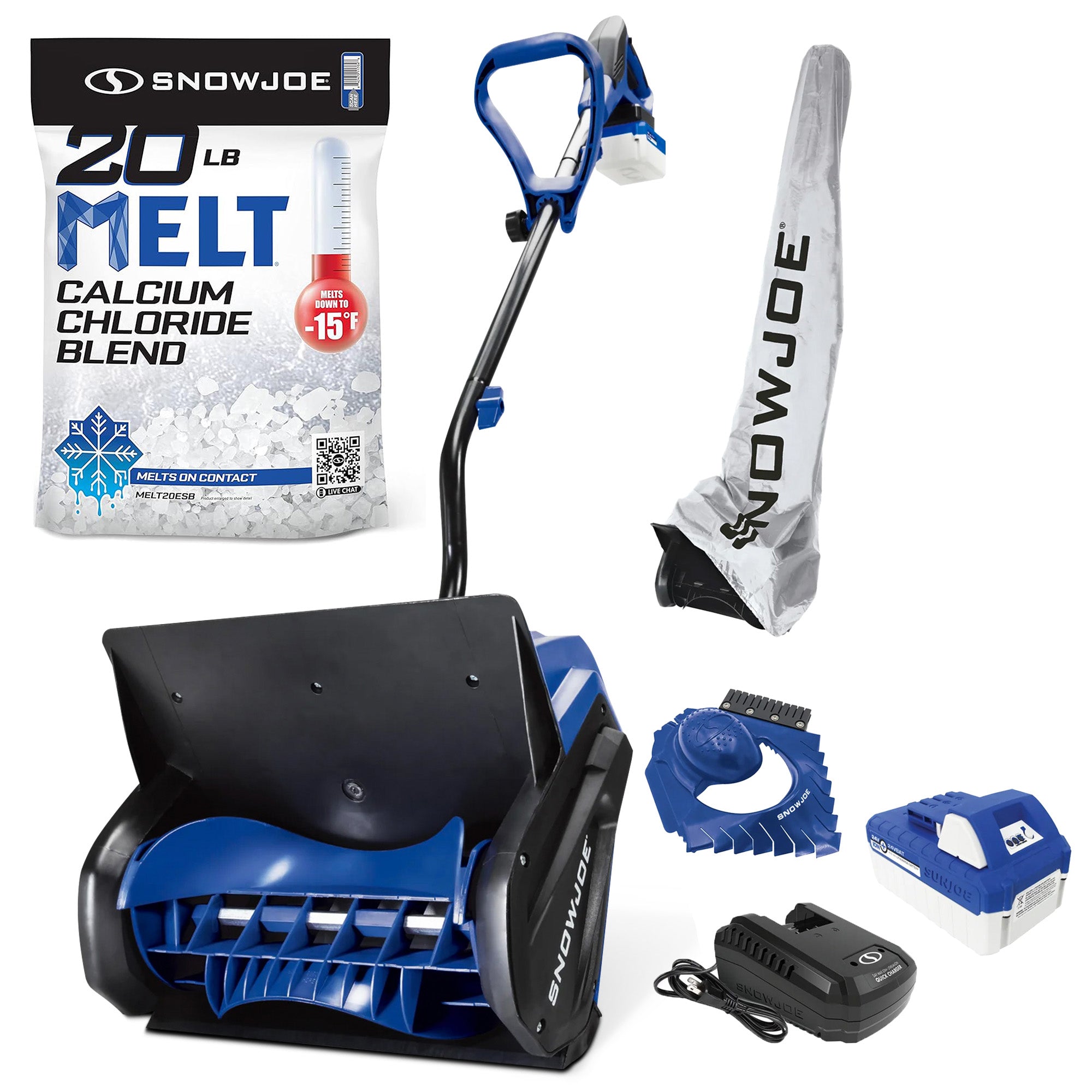 Snow Joe Calcium Chloride Ice Melt Blend & Cordless Battery Powered Snow Shovel - VMInnovations
