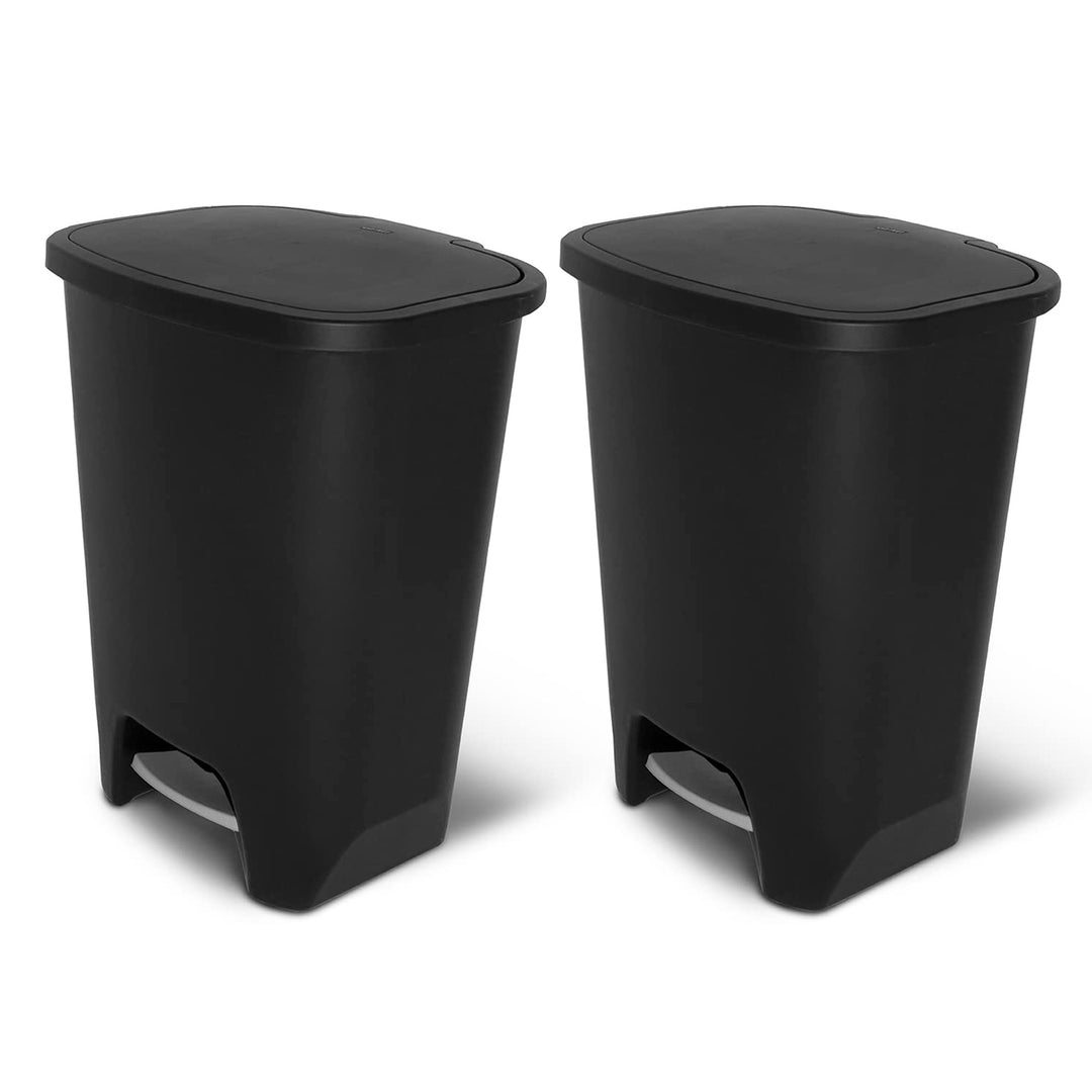 Glad Kitchen Trash Can with Lid and Garbage Bag Rings, 20 Gal, Black, 2 Pack
