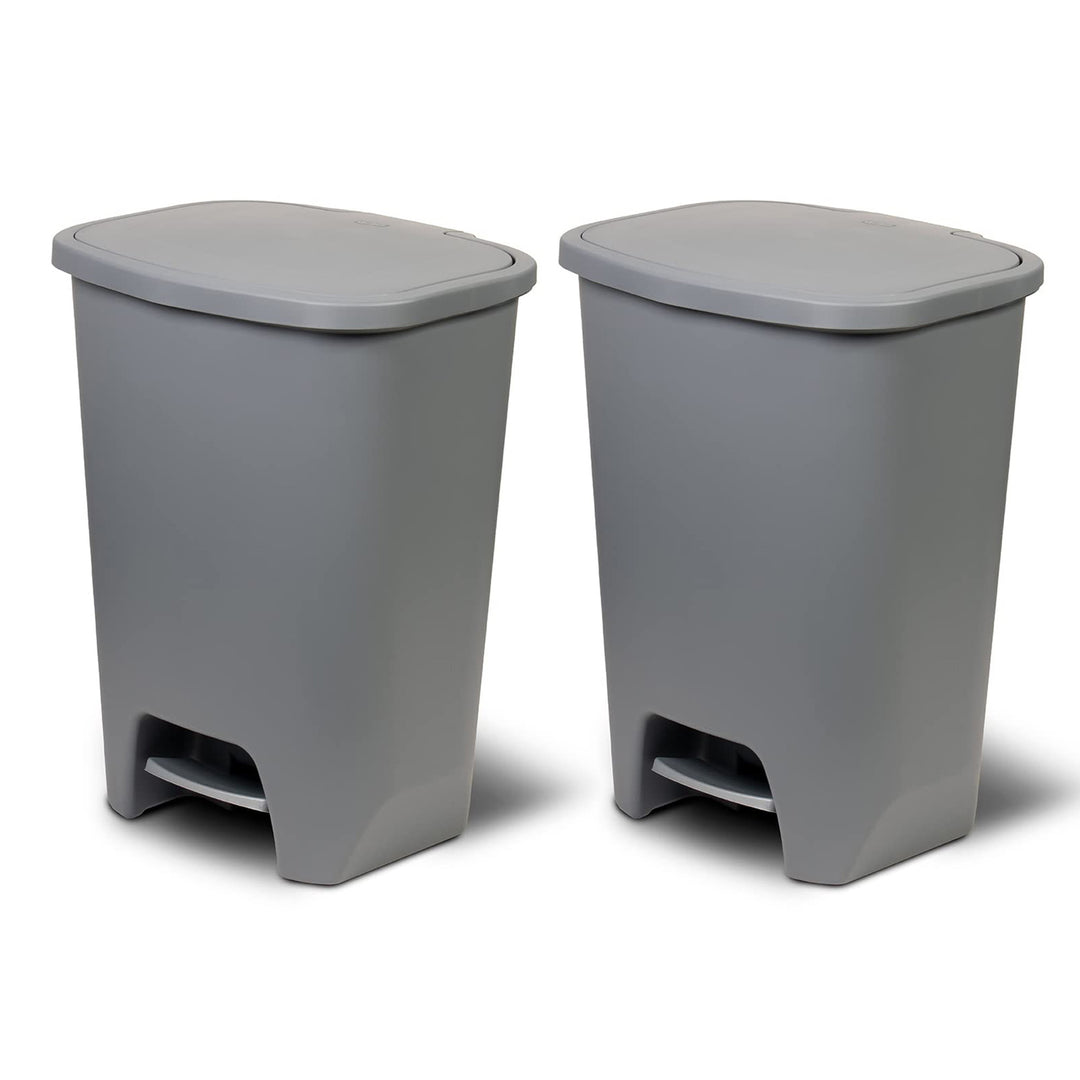 Glad Kitchen Trash Can with Lid and Garbage Bag Rings, 20 Gal, Grey, 2 Pack