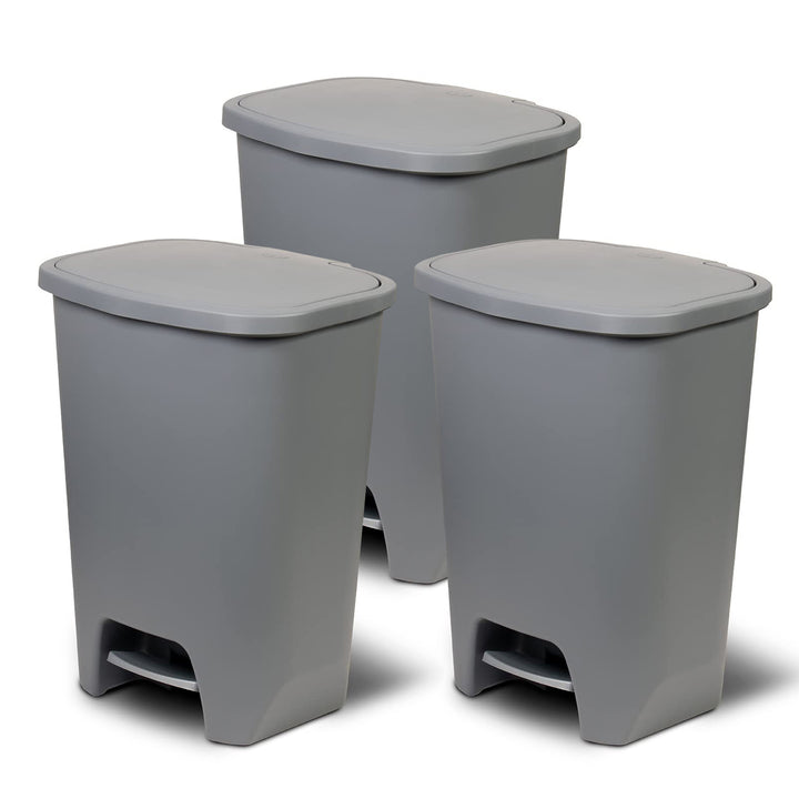 Glad Kitchen Trash Can with Lid and Garbage Bag Rings, 20 Gal, Grey, 3 Pack