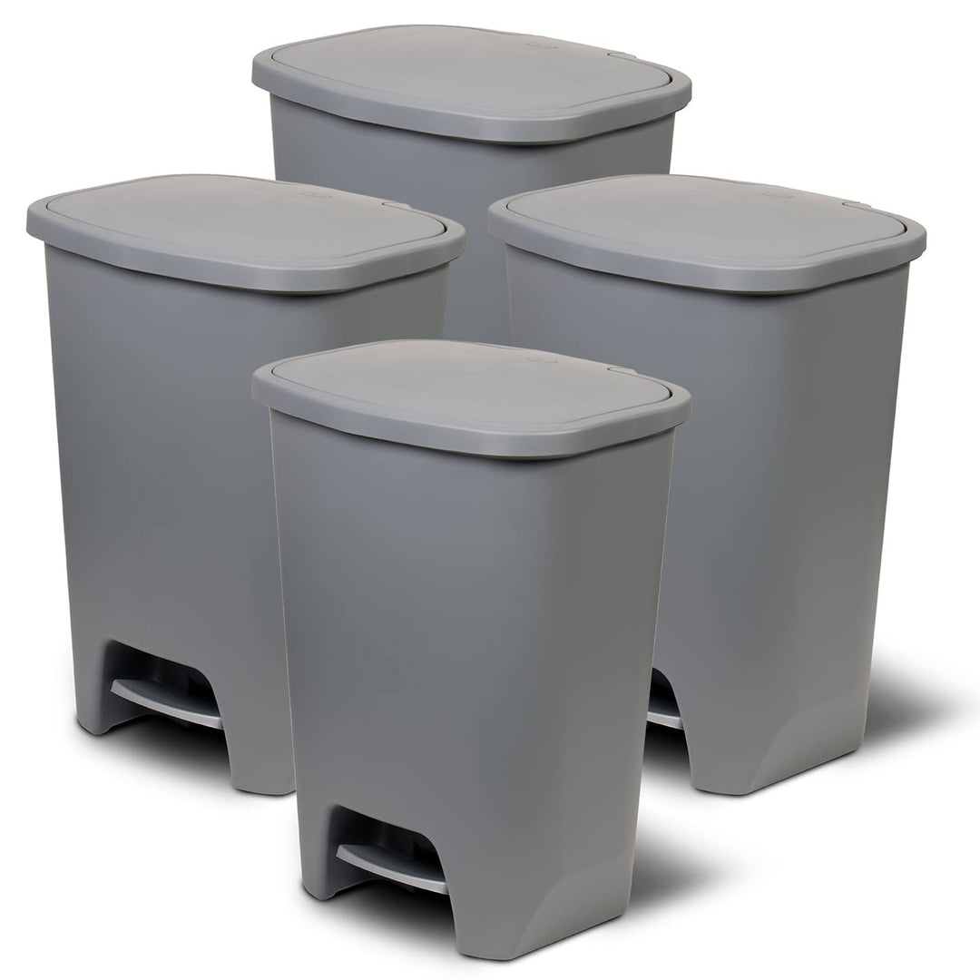 Glad Kitchen Trash Can with Lid and Garbage Bag Rings, 20 Gal, Grey, 4 Pack