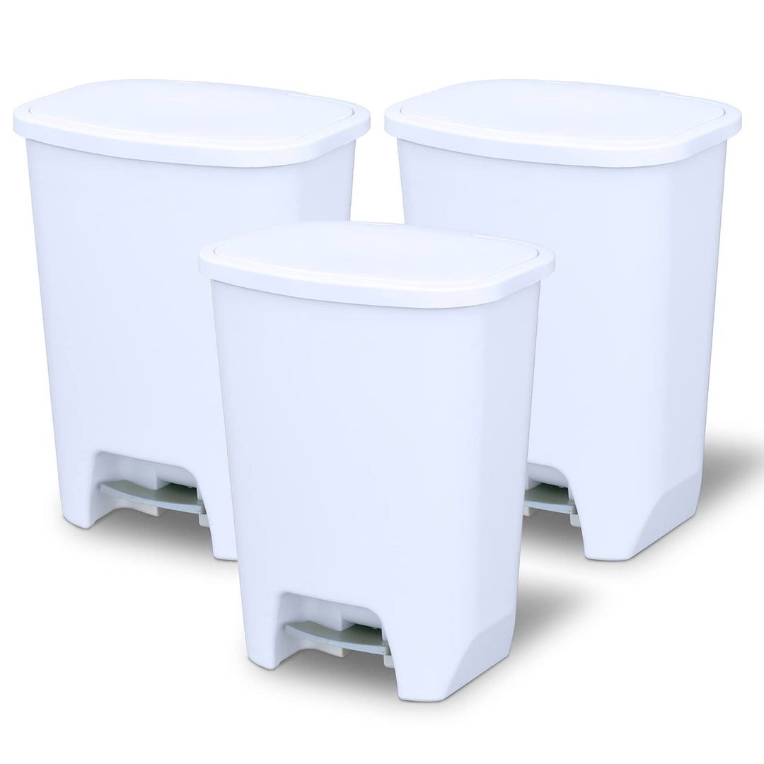 Glad Kitchen Trash Can with Lid and Garbage Bag Rings, 20 Gal, White, 3 Pack