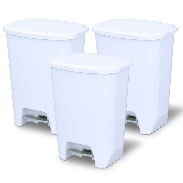 Glad Kitchen Trash Can with Lid and Garbage Bag Rings, 20 Gal, White, 3 Pack