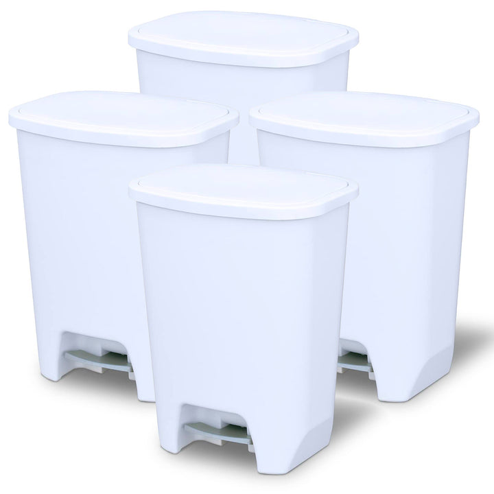 Glad Kitchen Trash Can with Lid and Garbage Bag Rings, 20 Gal, White, 4 Pack