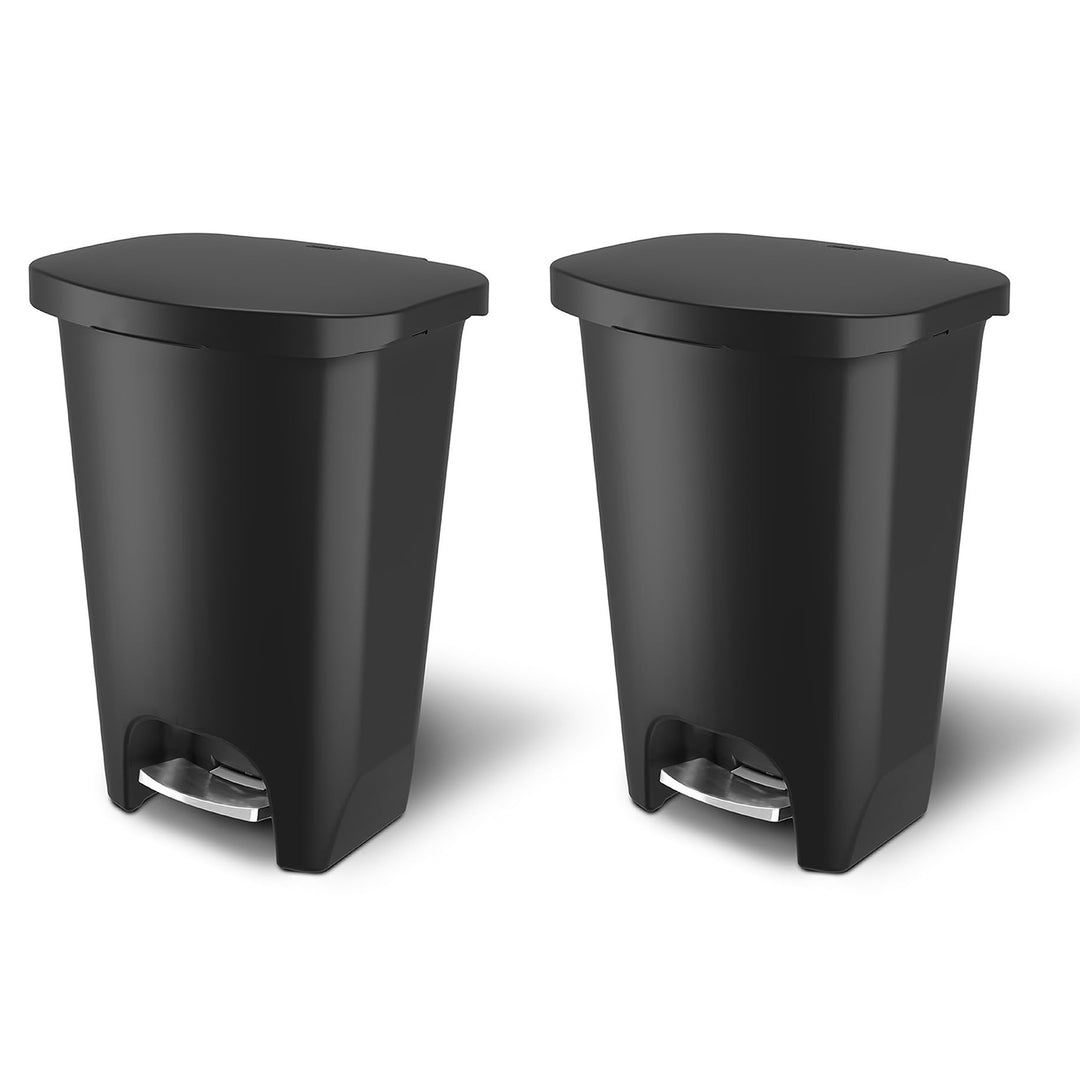 Glad Trash Can w/ Lid, Stainless Pedal, Garbage Bag Rings, 20 Gal, Black, 2 Pack