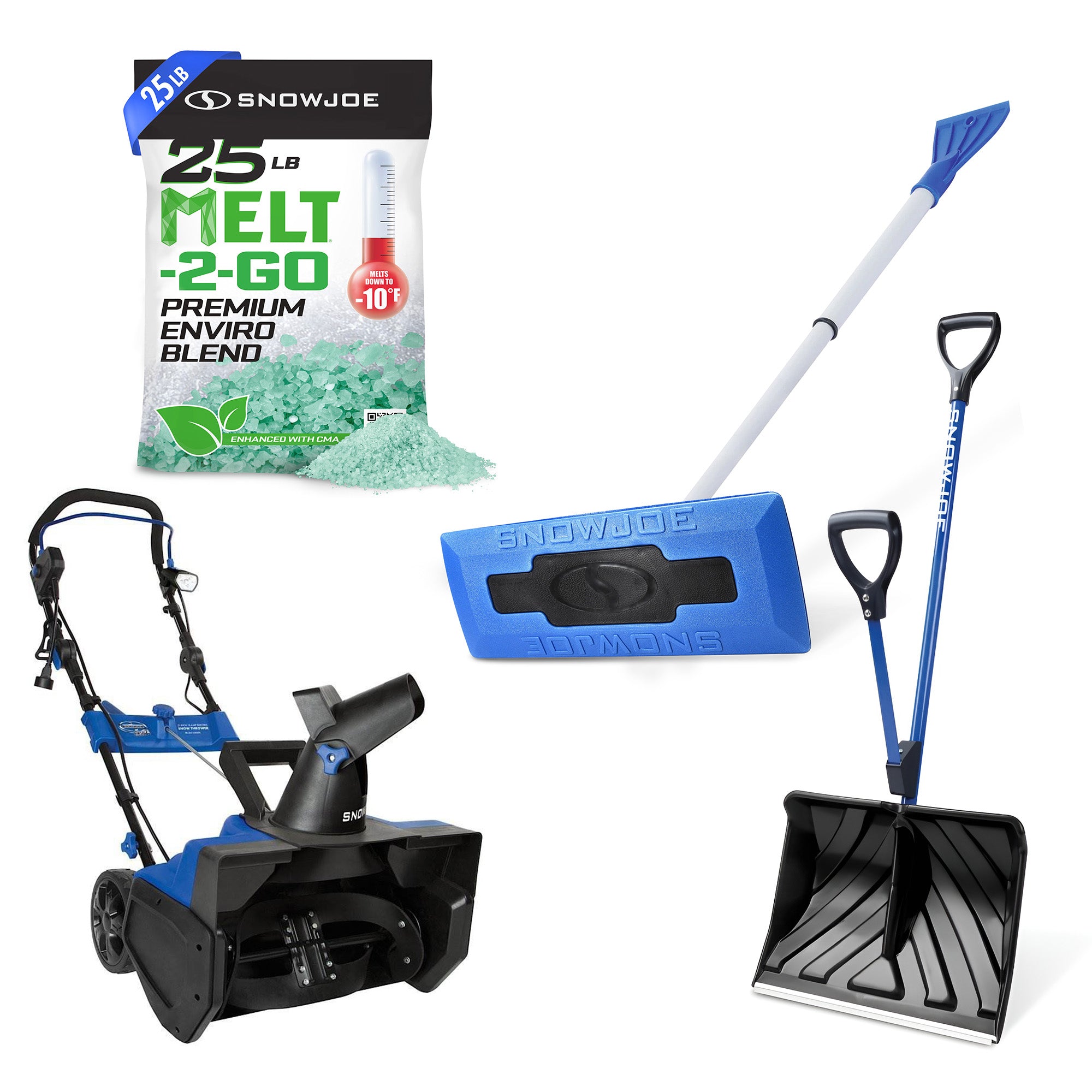 Snow Joe Melt Enviro Blend 25 Lbs, Shovelution Shovel, Corded Thrower & Scraper - VMInnovations