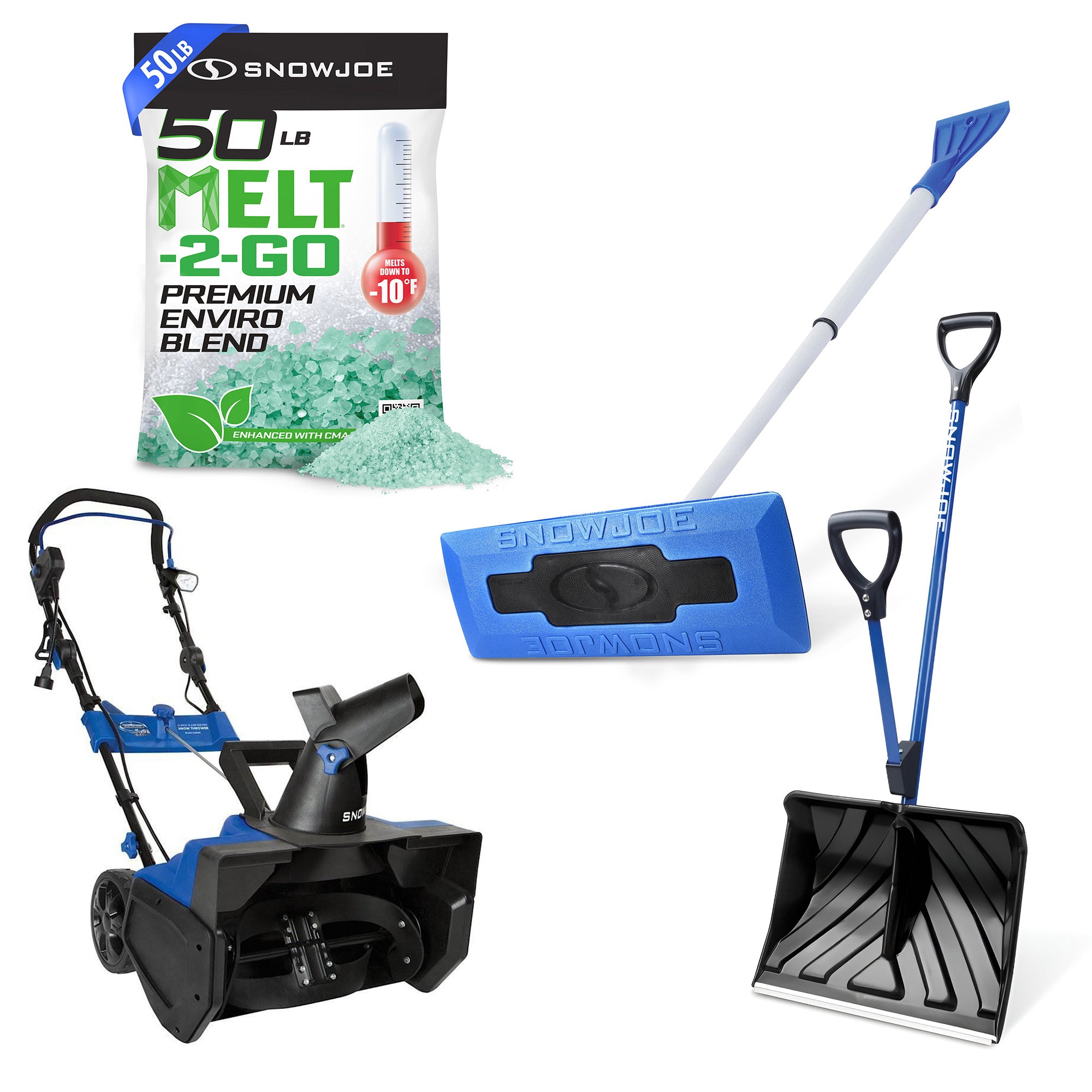Snow Joe Melt Enviro Blend 50 Lbs, Shovelution Shovel, Corded Thrower & Scraper - VMInnovations