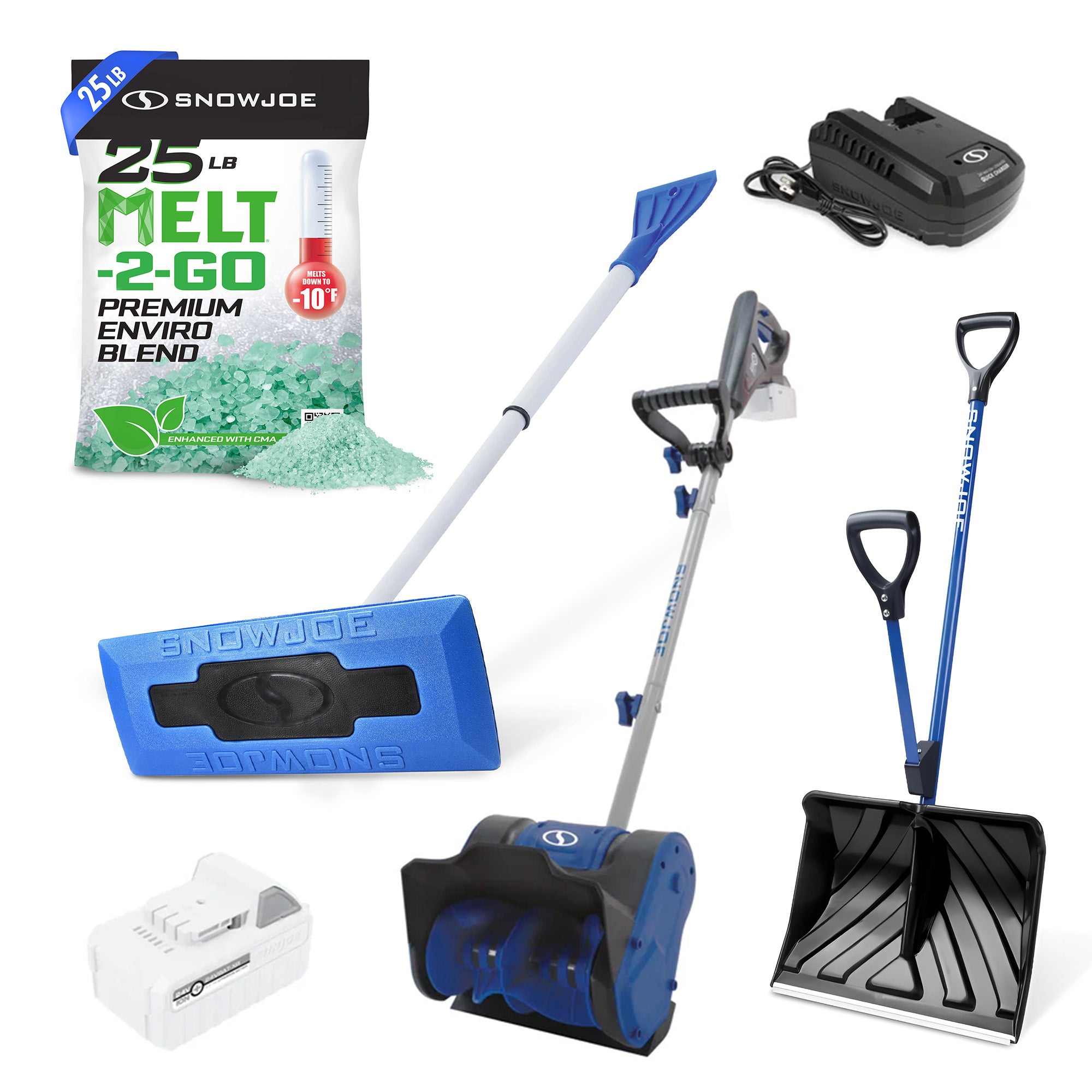 Snow Joe 25 Lbs Enviro Blend, Cordless & Shovelution Shovels, Windshield Scraper - VMInnovations
