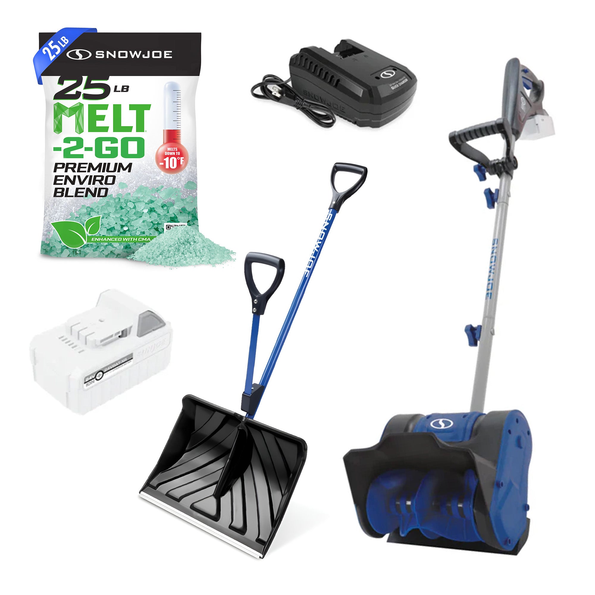 Snow Joe 50 Lbs Melt Enviro Blend Deicer, Cordless & Shovelution Snow Shovels - VMInnovations