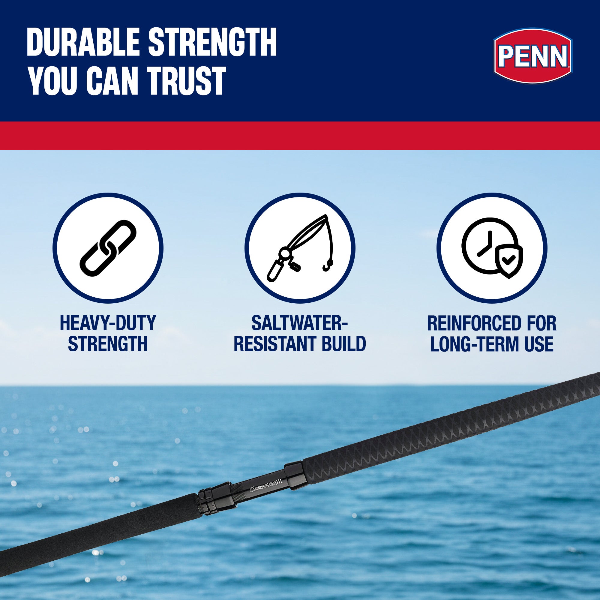Penn Carnage III Boat Conventional WC Spinning Fishing Rod 7’, up to 130 Pounds - VMInnovations