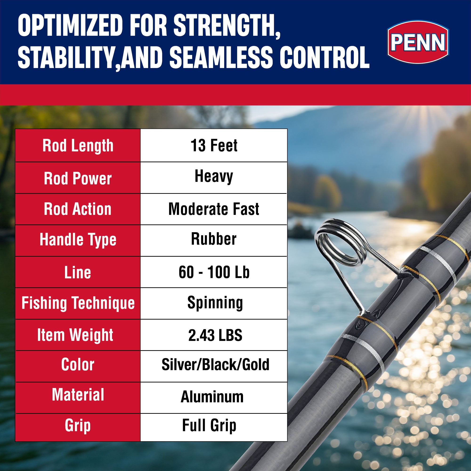 Penn Carnage III Surf Conventional Fishing Rod 13ft ULUA Loads 100 Lb (Open Box)