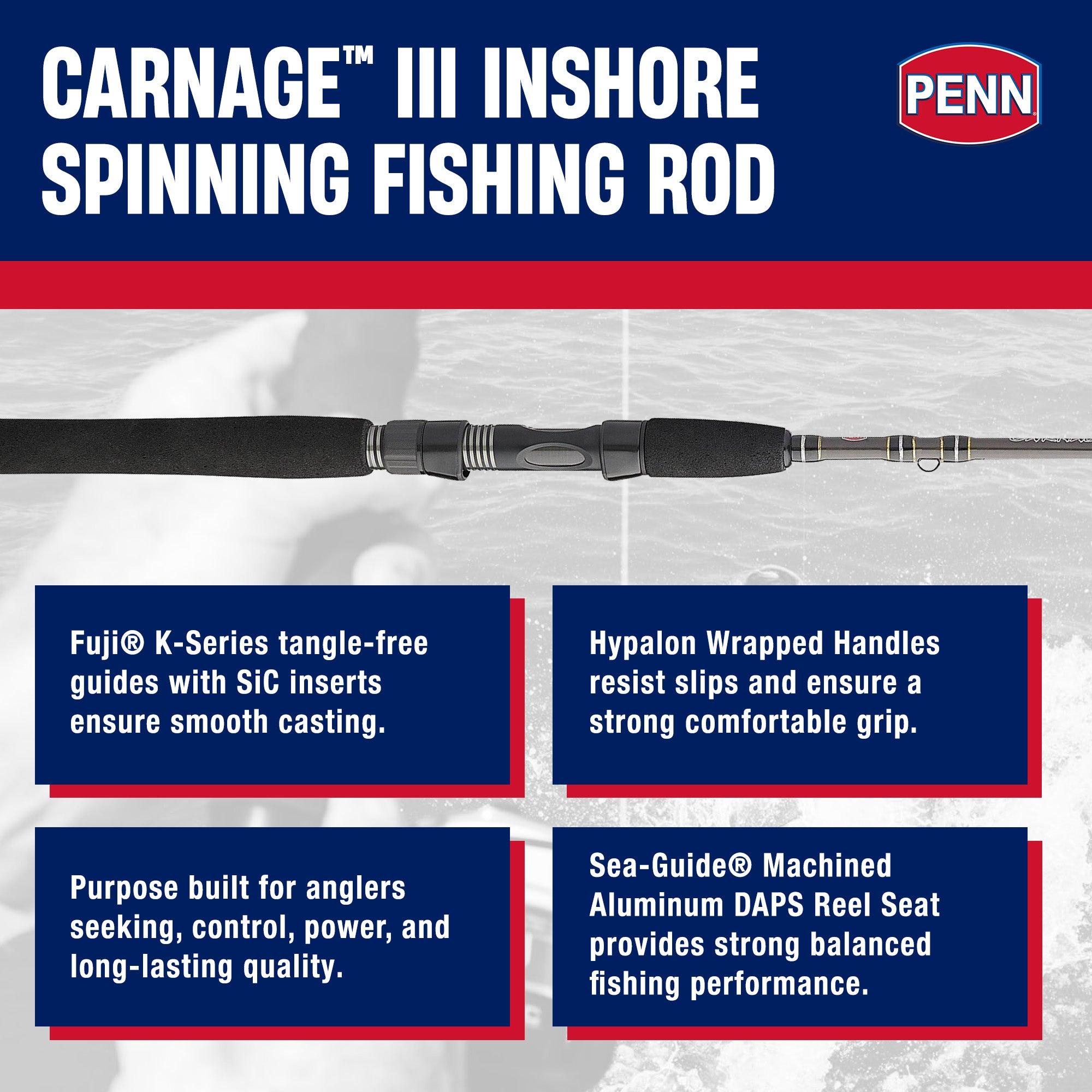 Penn III Inshore Spinning Fishing Rod, 7ft, Loads up to 20 Lbs, Black (Open Box) - VMInnovations