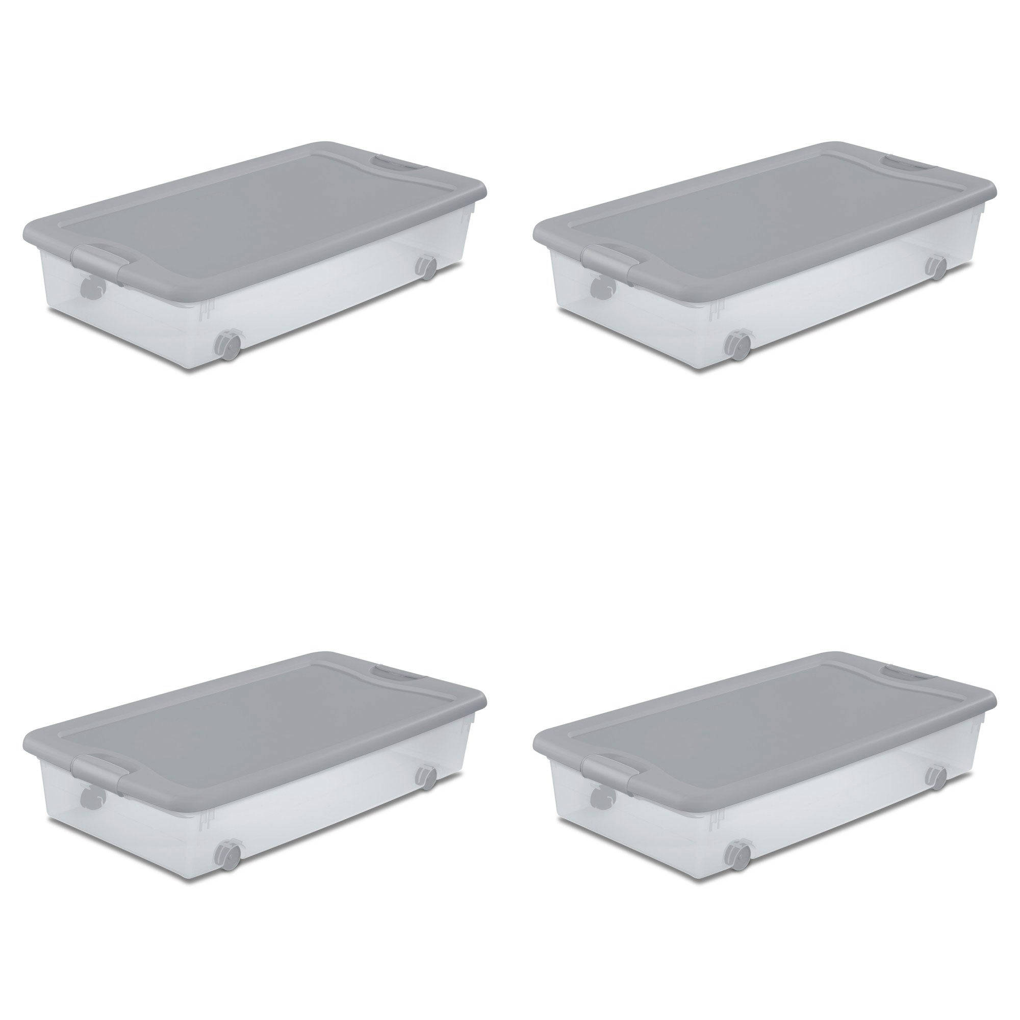 Sterilite 56 Qt Wheeled Under Bed Storage Container, Plastic Bin, Silver, 8 Pack