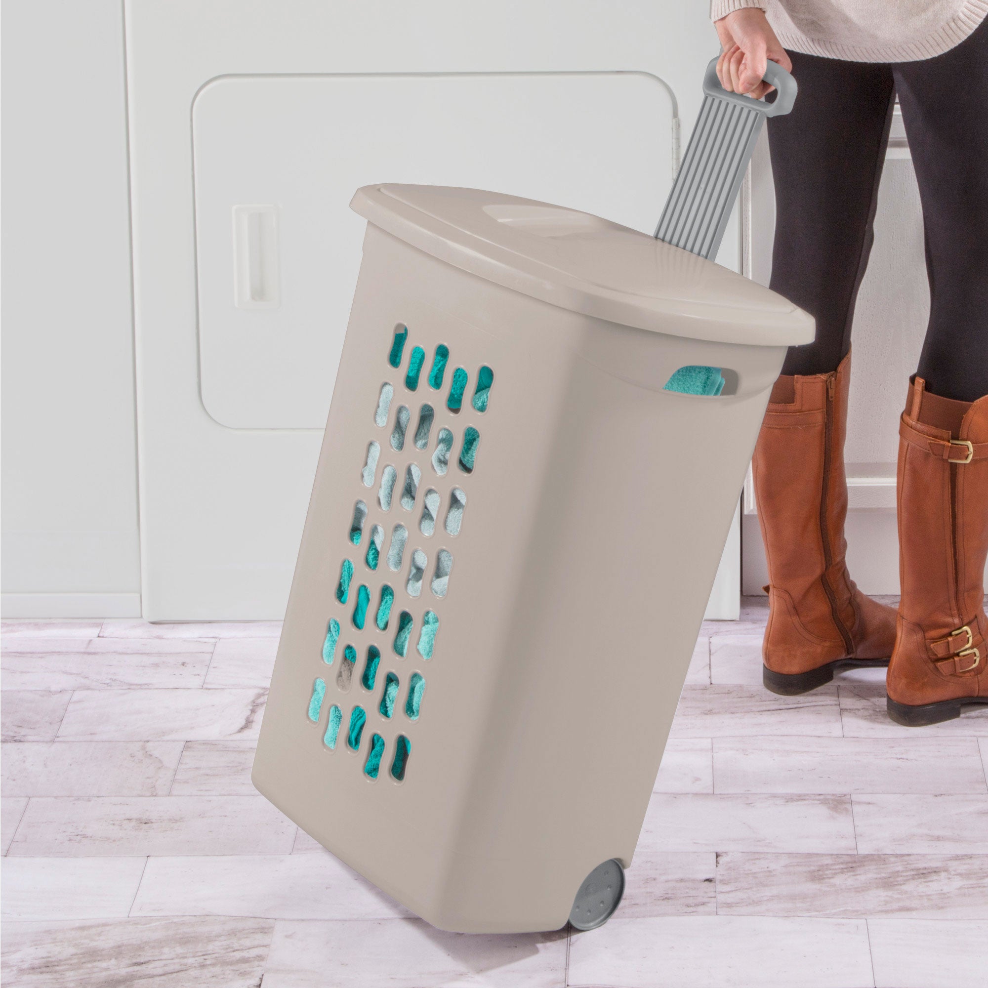 Sterilite Ultra Wheeled Hamper, Laundry Basket with Lid and Handle, Grey, 3 Pack - VMInnovations