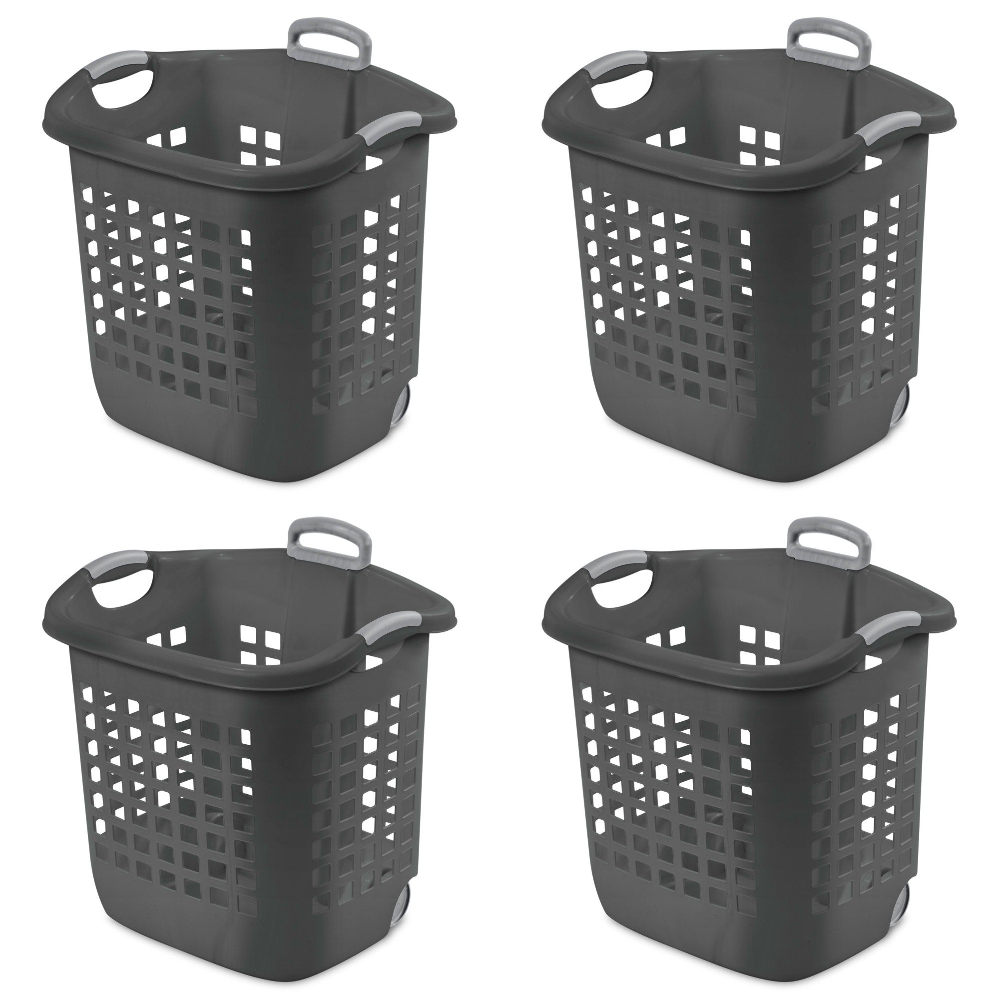 Sterilite Ultra Wheeled Laundry Basket, 1.7 Bushel with Handles, Grey, 4 Pack - VMInnovations