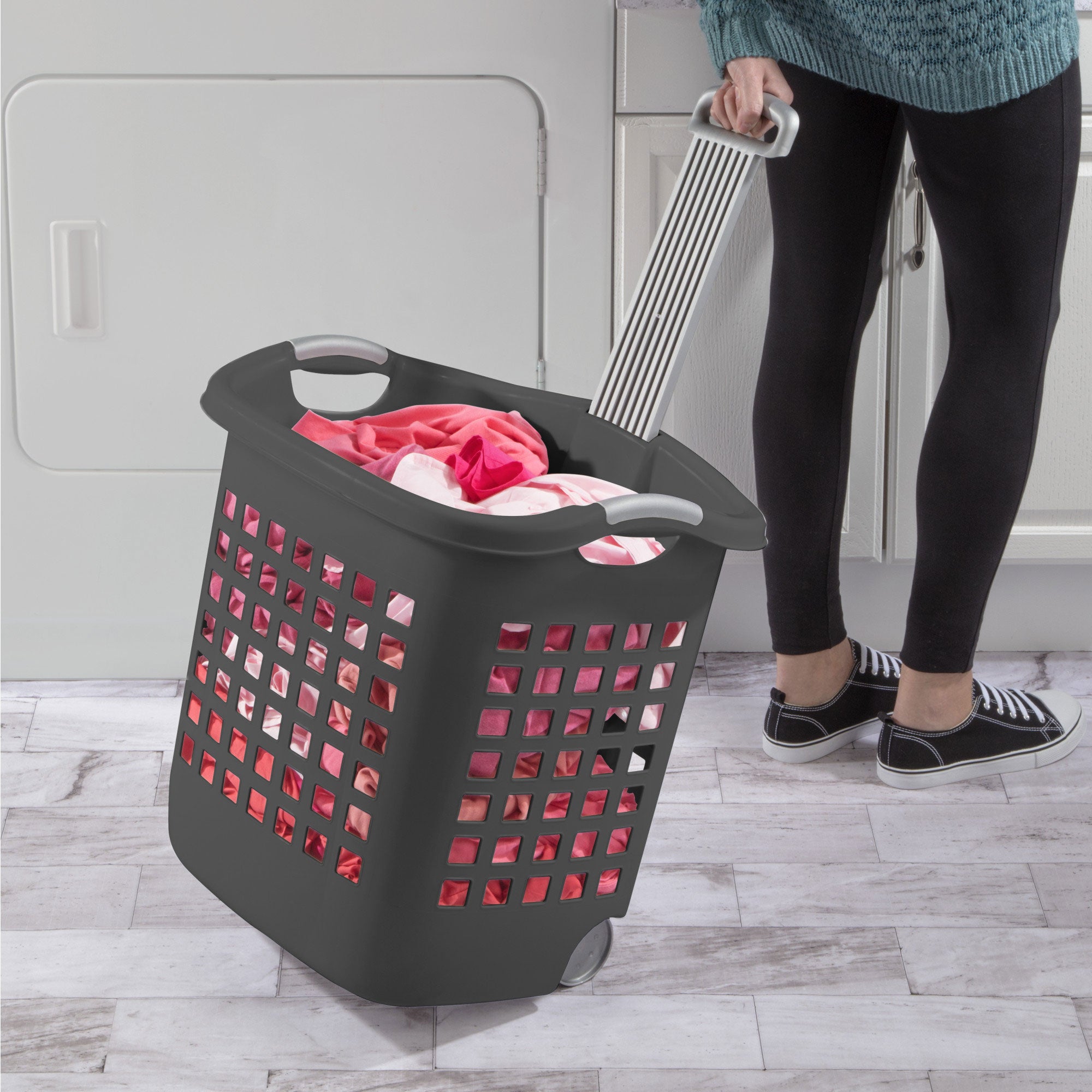 Sterilite Ultra Wheeled Laundry Basket, 1.7 Bushel with Handles, Grey, 4 Pack - VMInnovations