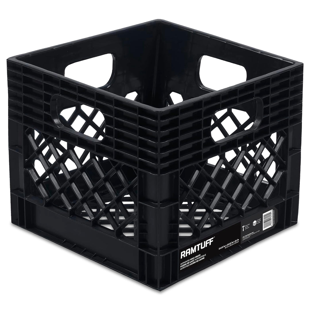 Ramtuff Storage Milk Crate, Plastic Organizer Box, 250lb Capacity, Black, 1 Pack - VMInnovations