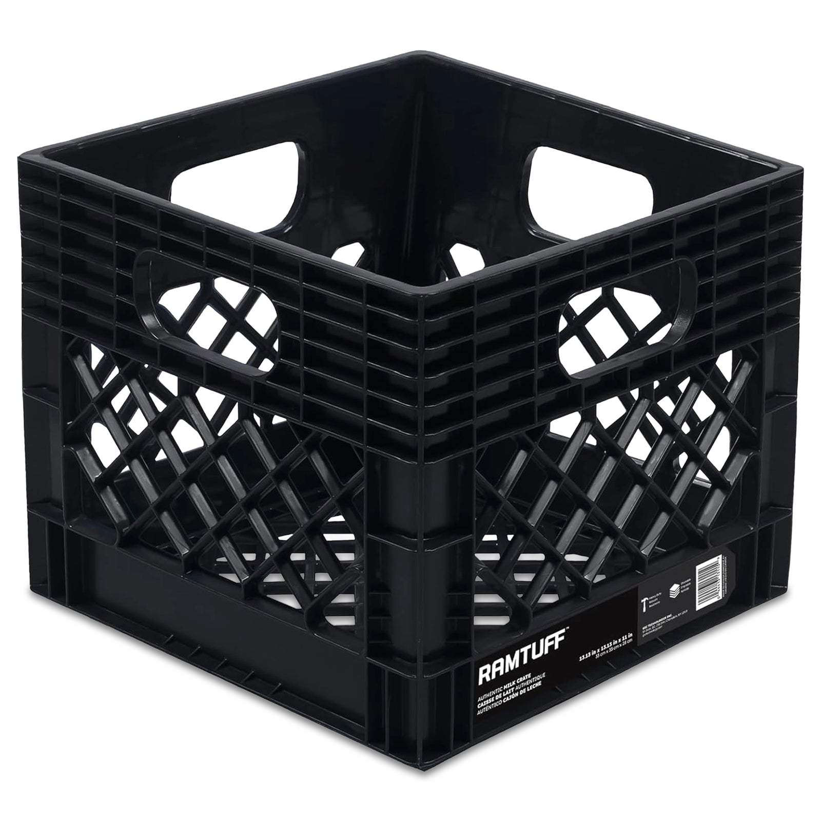 Ramtuff Storage Milk Crate, Plastic Organizer Box, 250lb Capacity, Black, 1 Pack - VMInnovations
