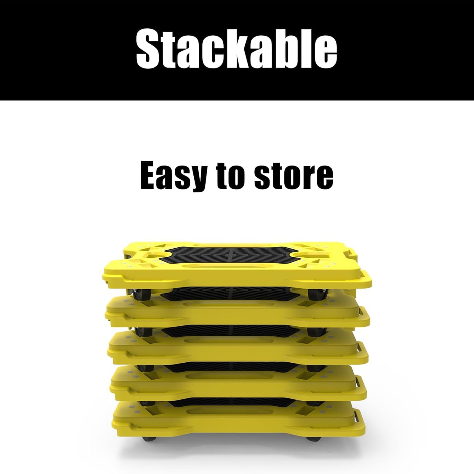 Ramtuff Connectable Moving Dolly, Sturdy Plastic Cart w/ Wheels, Yellow, 4 Pack