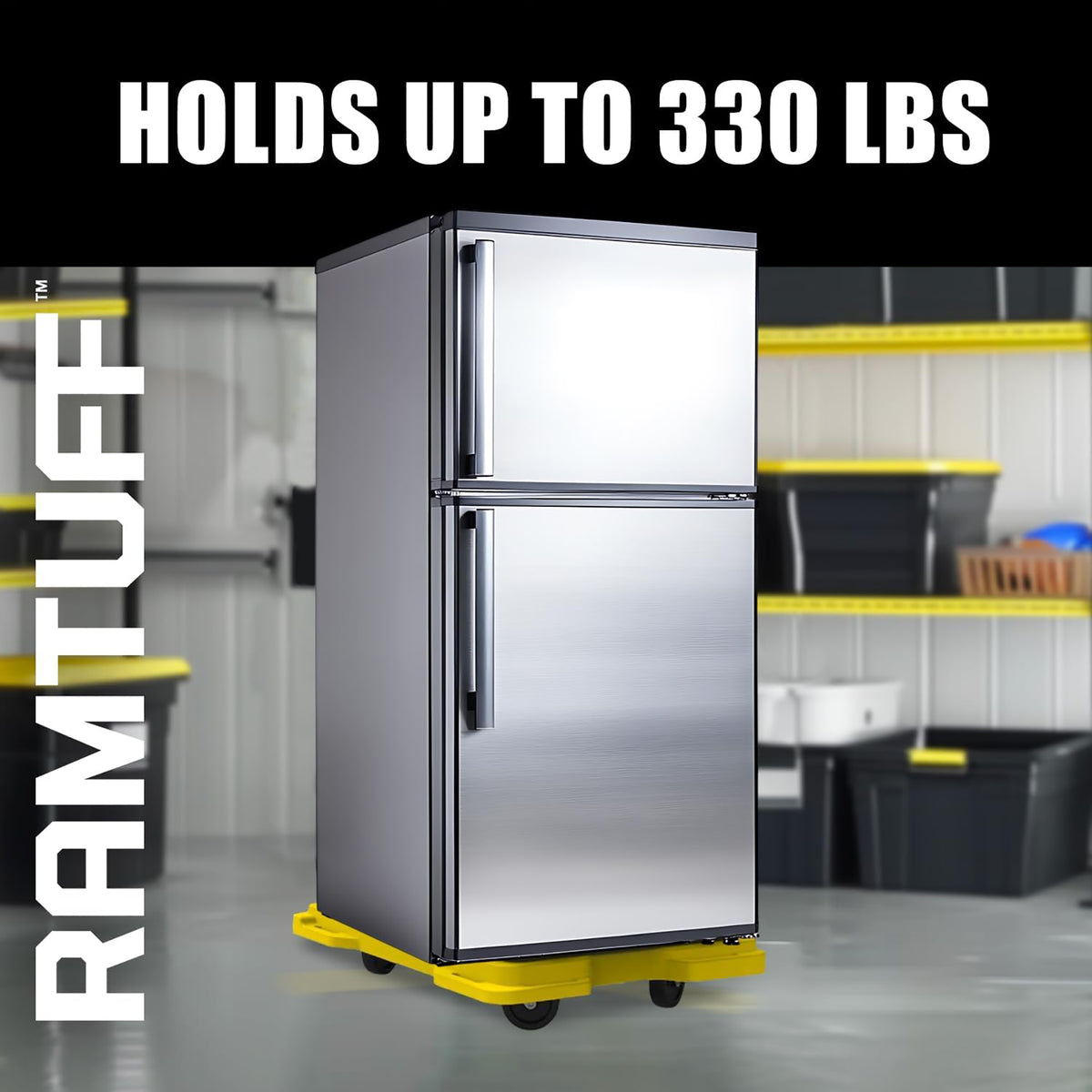 Ramtuff 6 Pack Stackable Storage Container and 4 Pack Connectable Moving Dolly