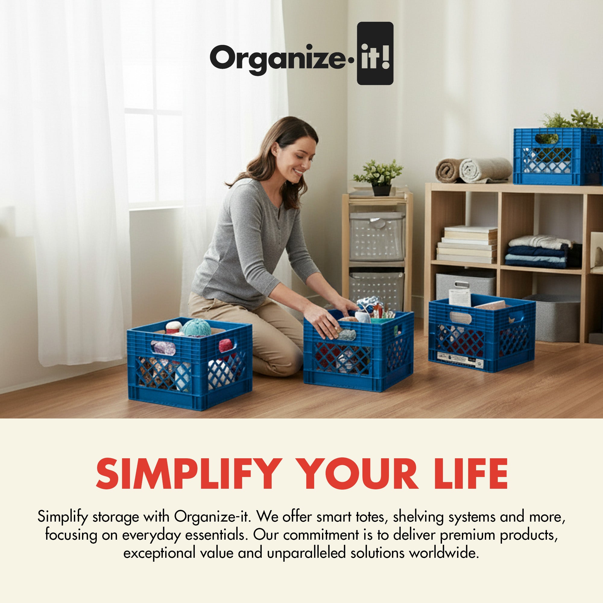 ORGANIZE-IT! Storage Milk Crate, Heavy-Duty Versatile Organizers, Blue, (Used)