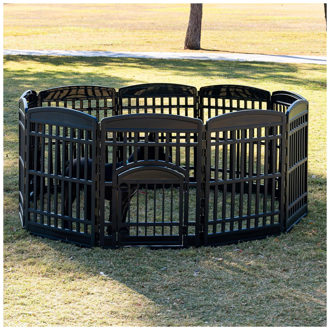 IRIS Pet Playpen, 34.5" Plastic Medium or Large Dog Animal Cage with Door, Black - VMInnovations